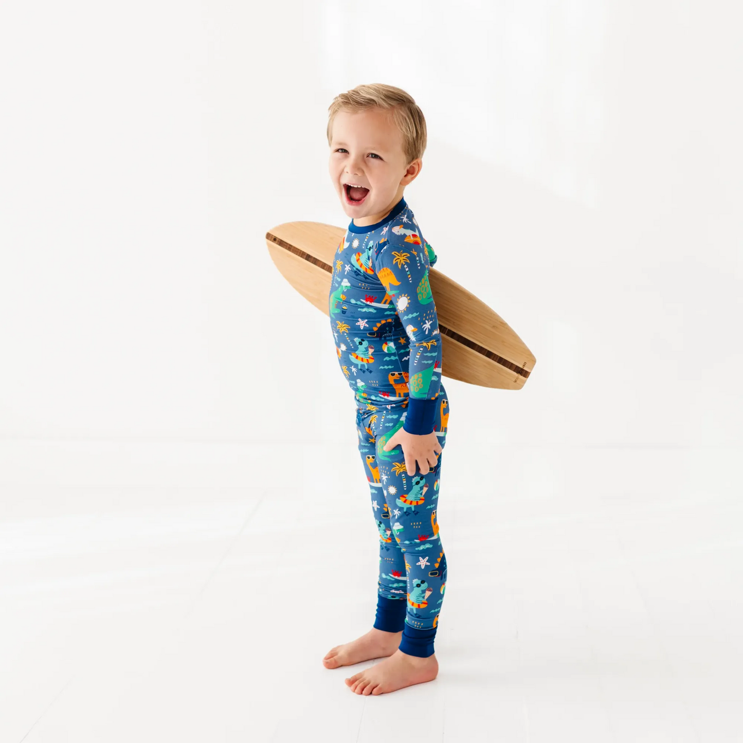 Blue dinosaur bamboo pajamas by Kiki and Lulu