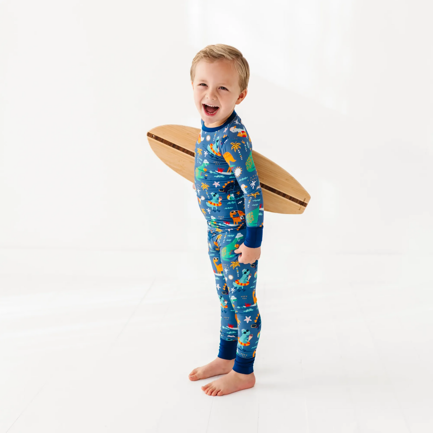 Blue dinosaur bamboo pajamas by Kiki and Lulu