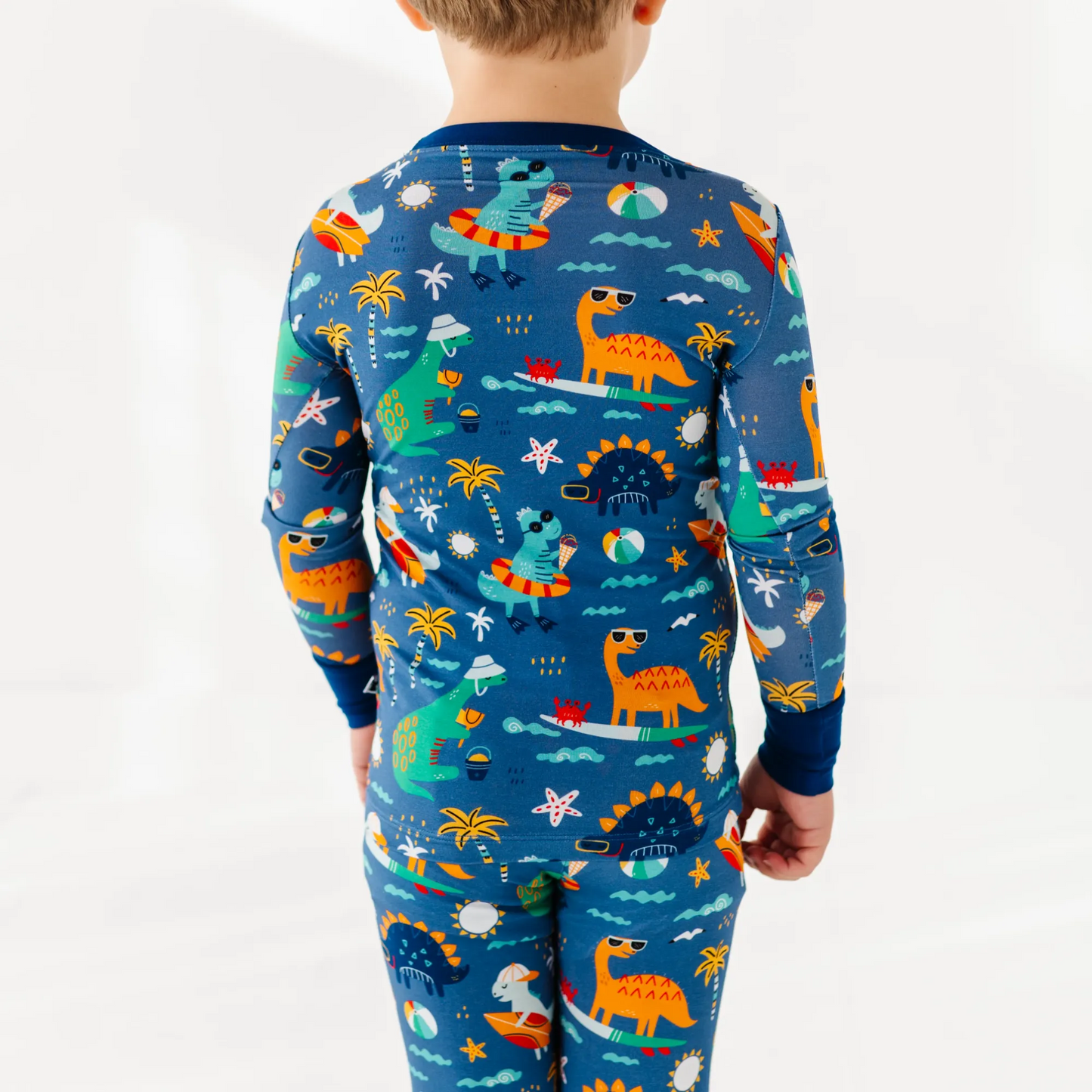 Blue dinosaur bamboo pajamas by Kiki and Lulu