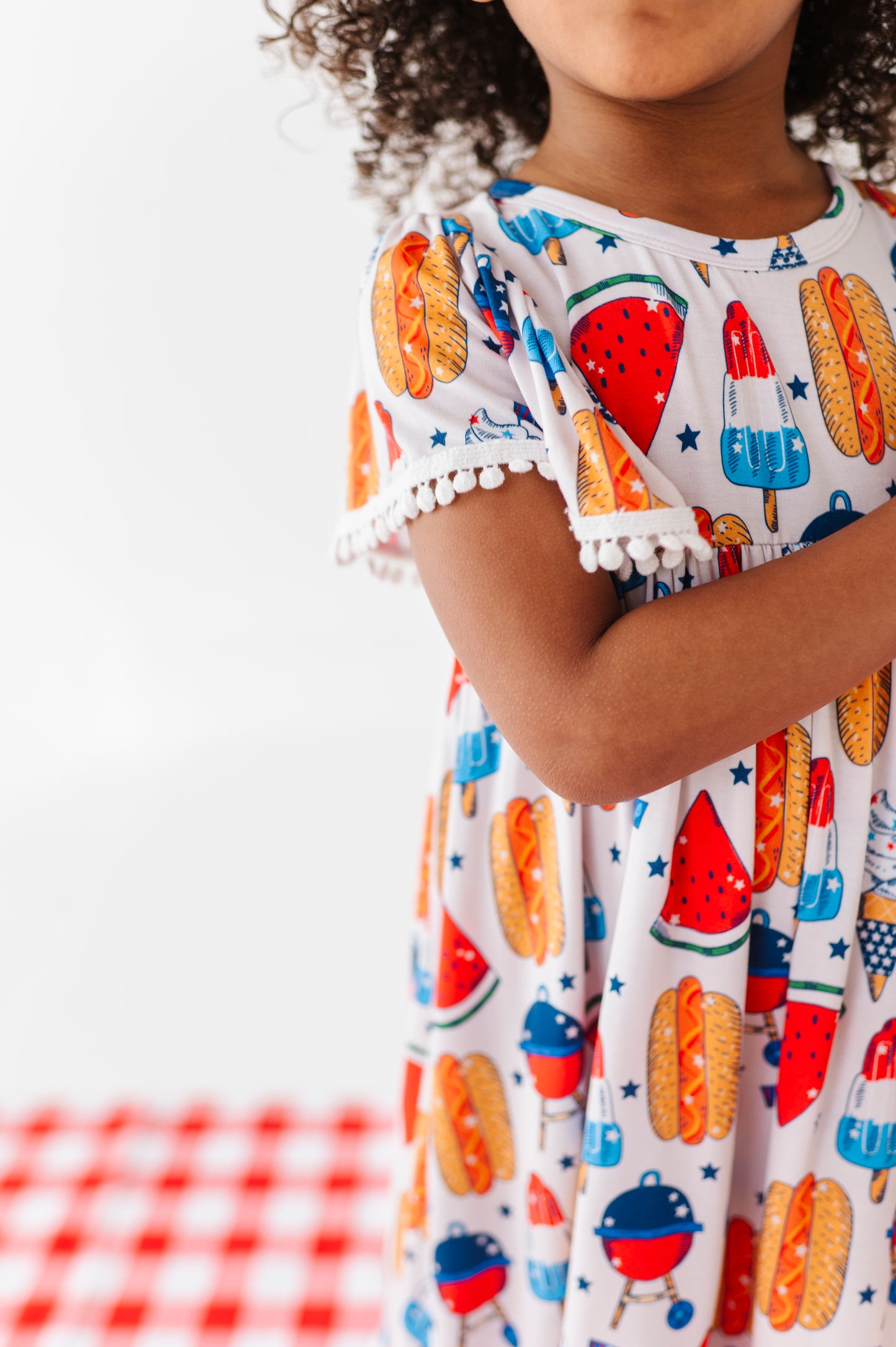 Red, White & BBQ Pom Pom Dress