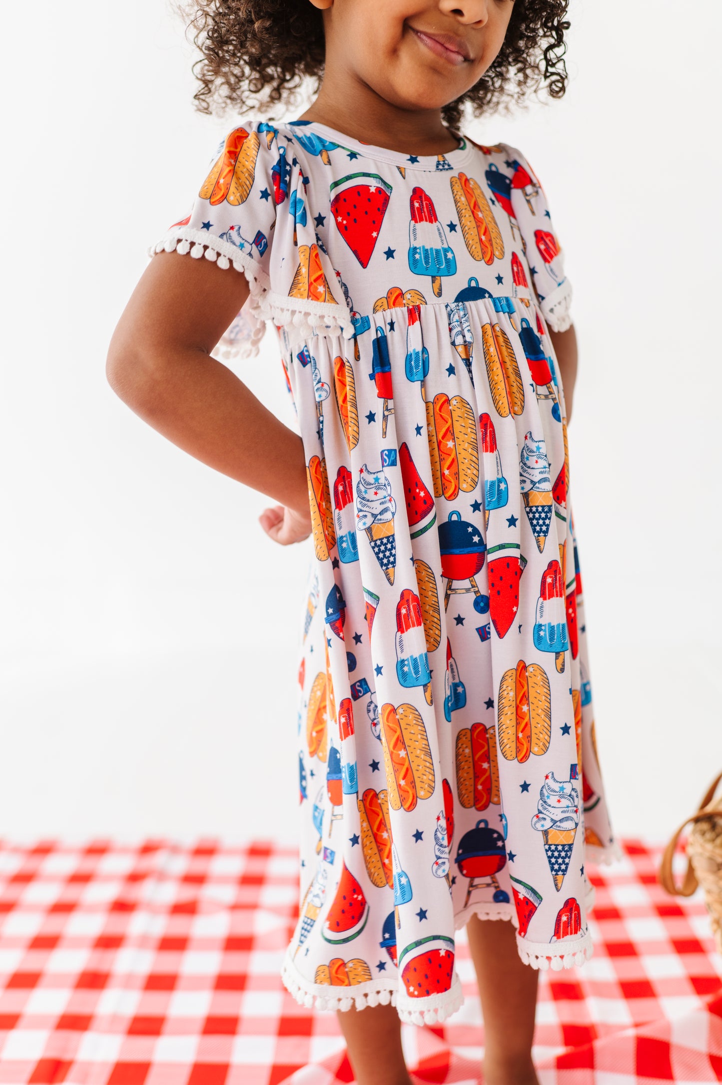 Red, White & BBQ Pom Pom Dress