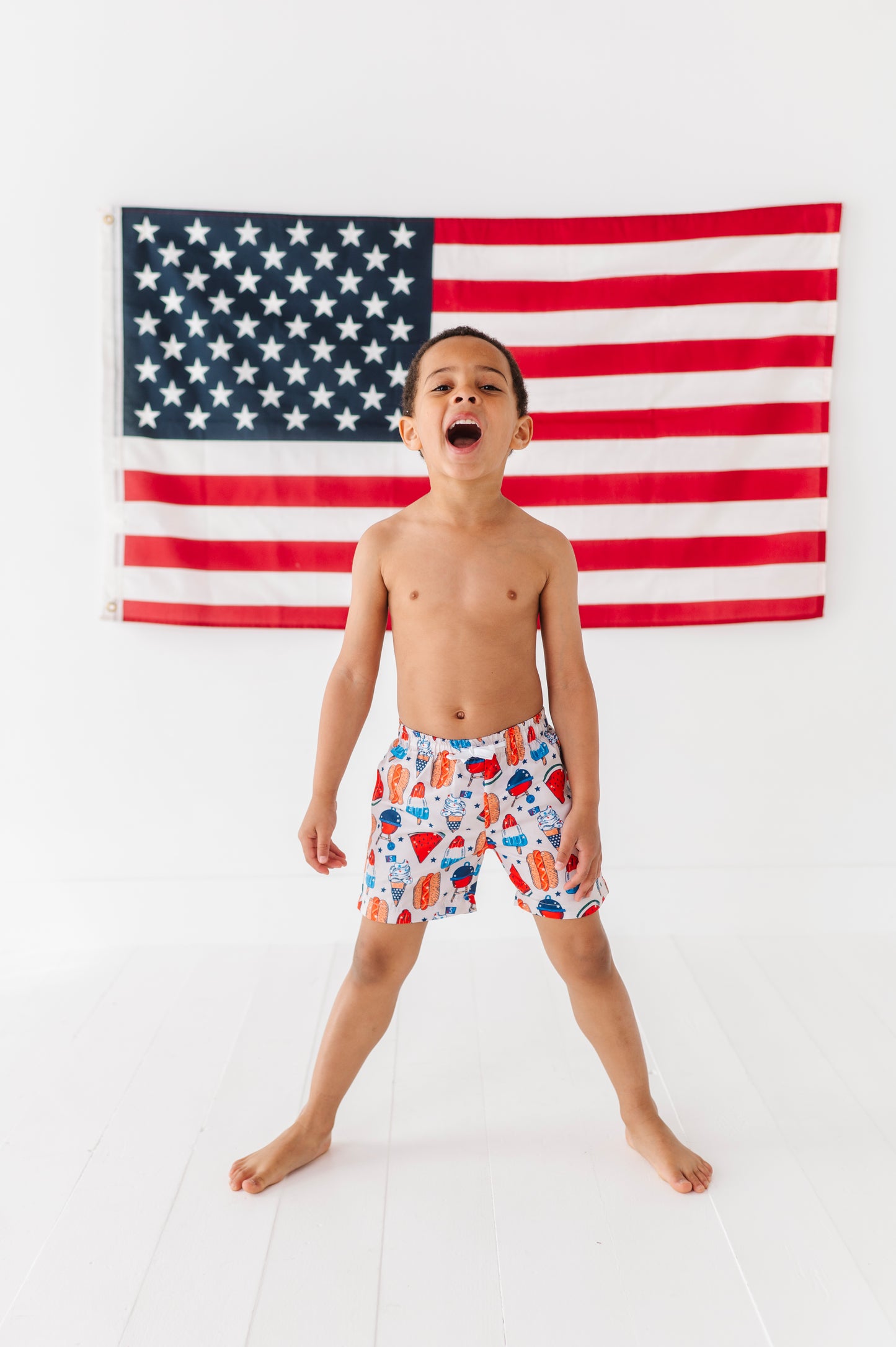 Red, White & BBQ Boys Swim Trunks