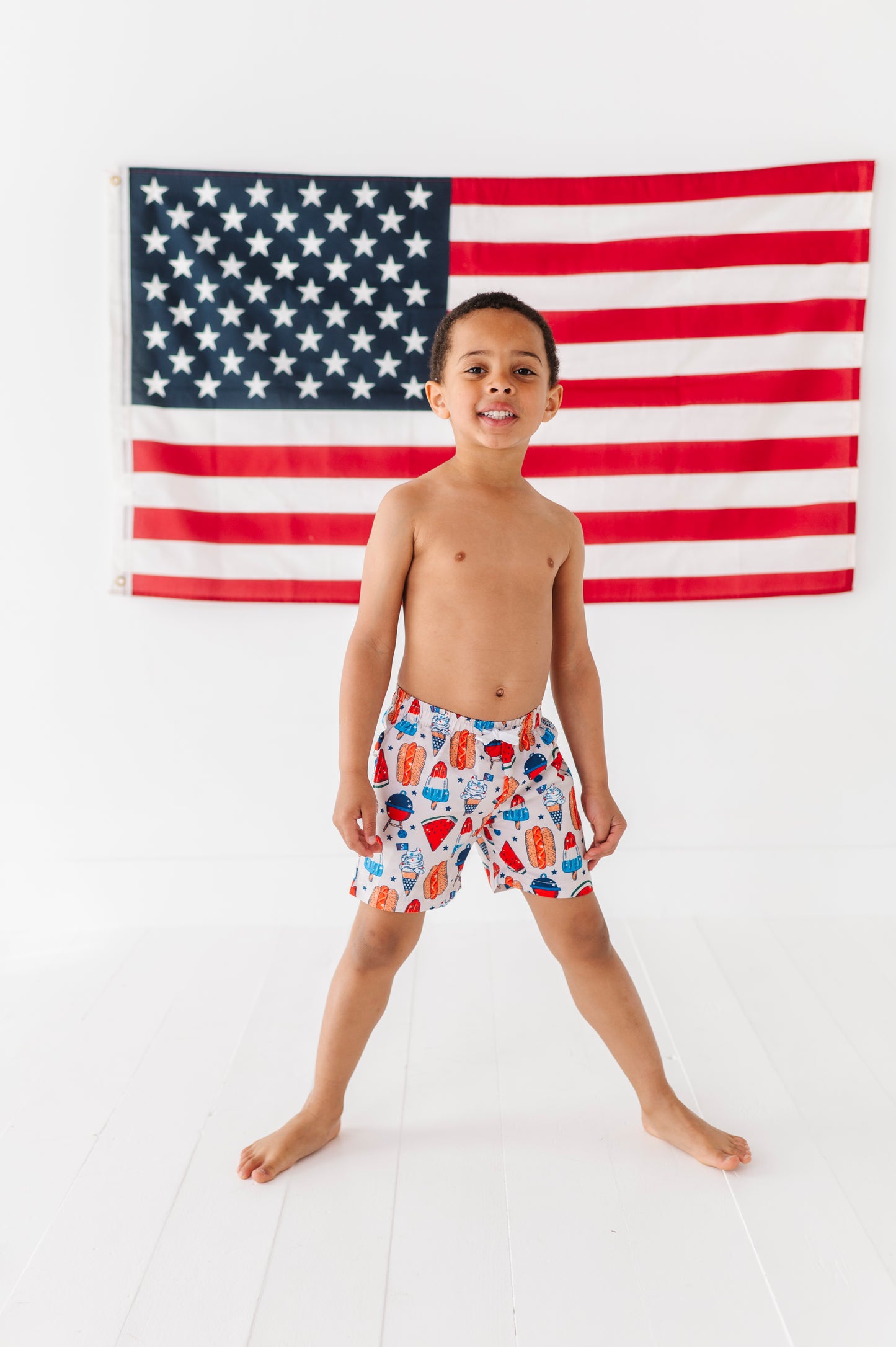 Red, White & BBQ Boys Swim Trunks