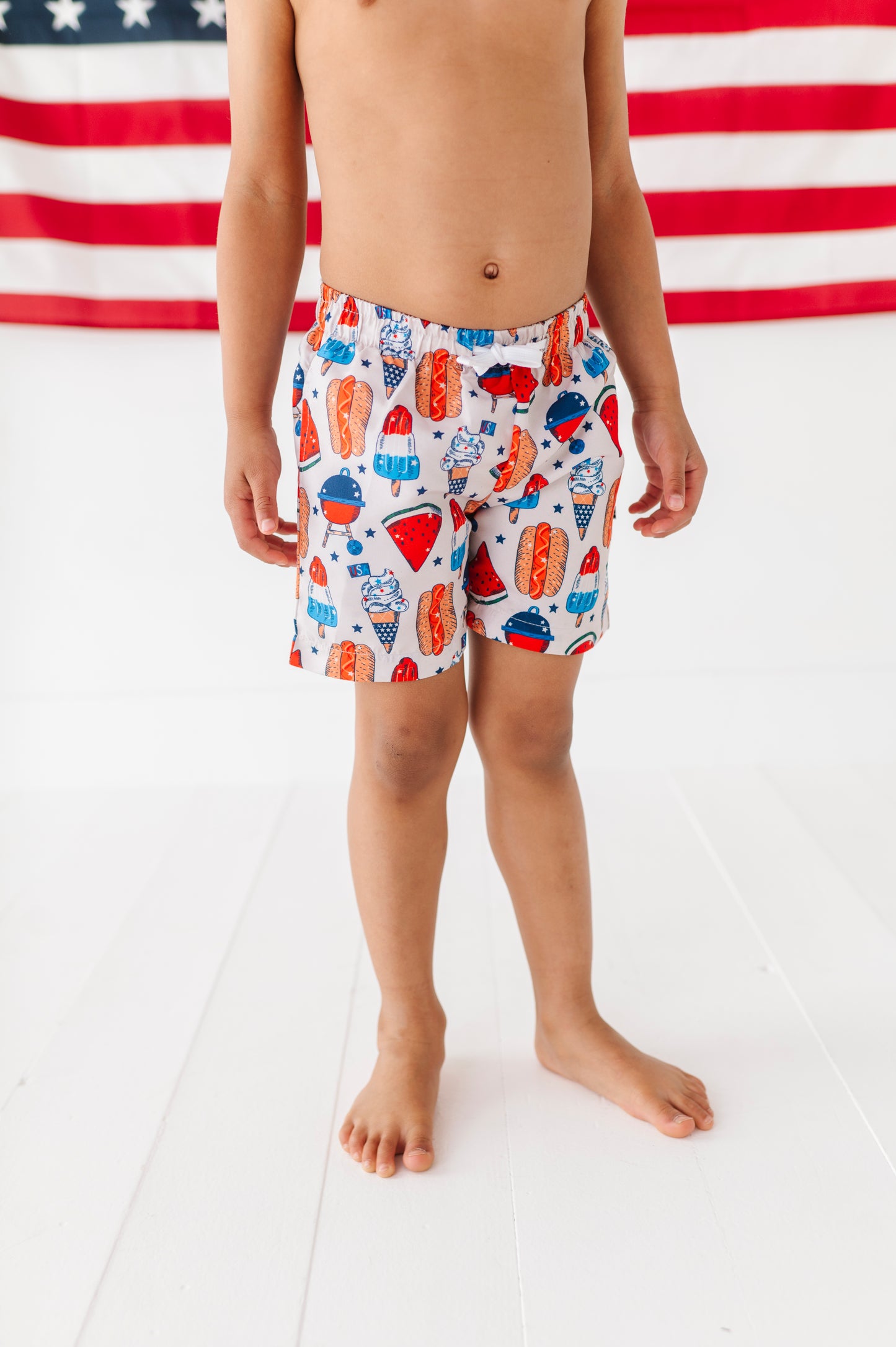 Red, White & BBQ Boys Swim Trunks