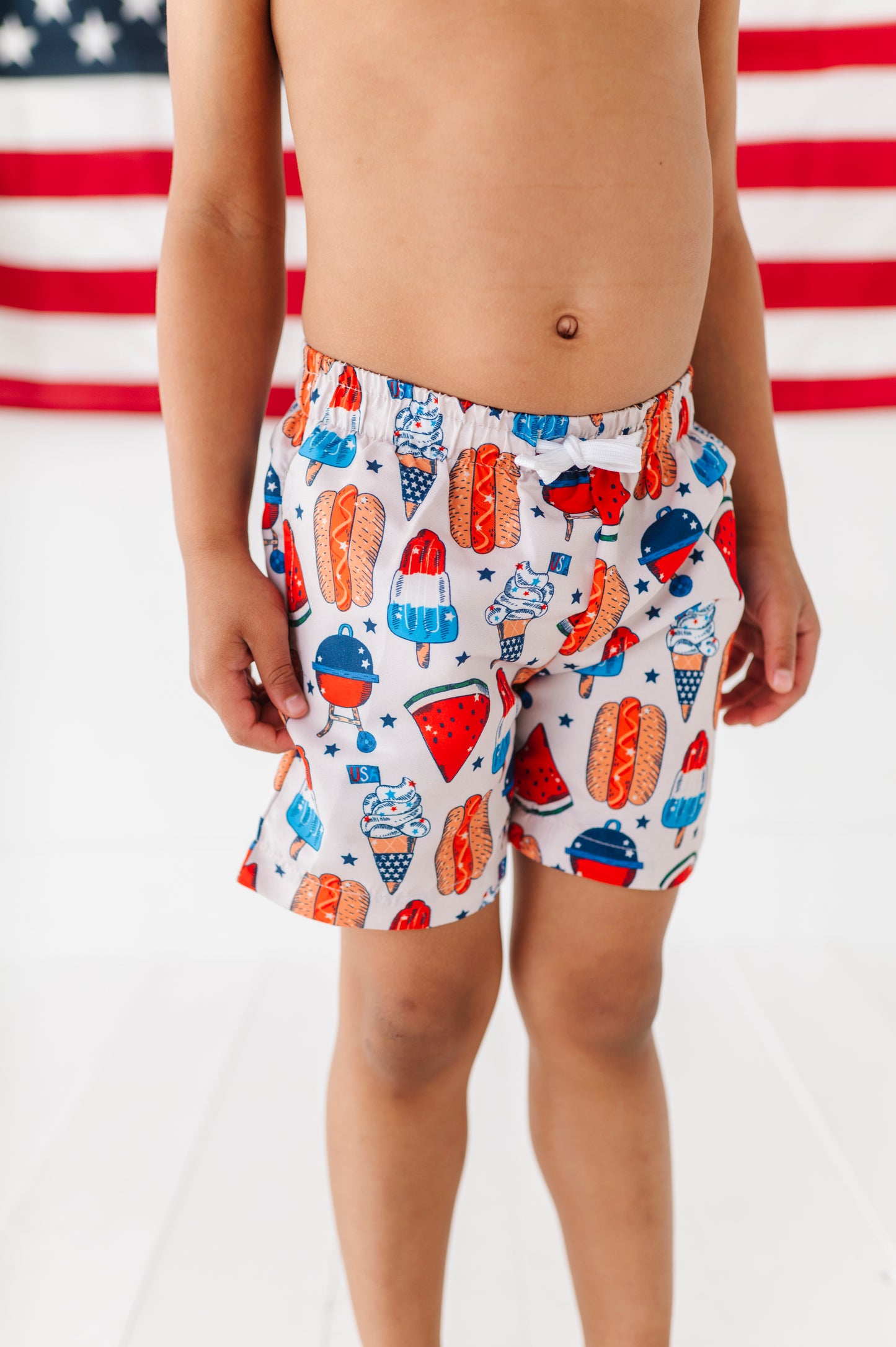 Red, White & BBQ Boys Swim Trunks