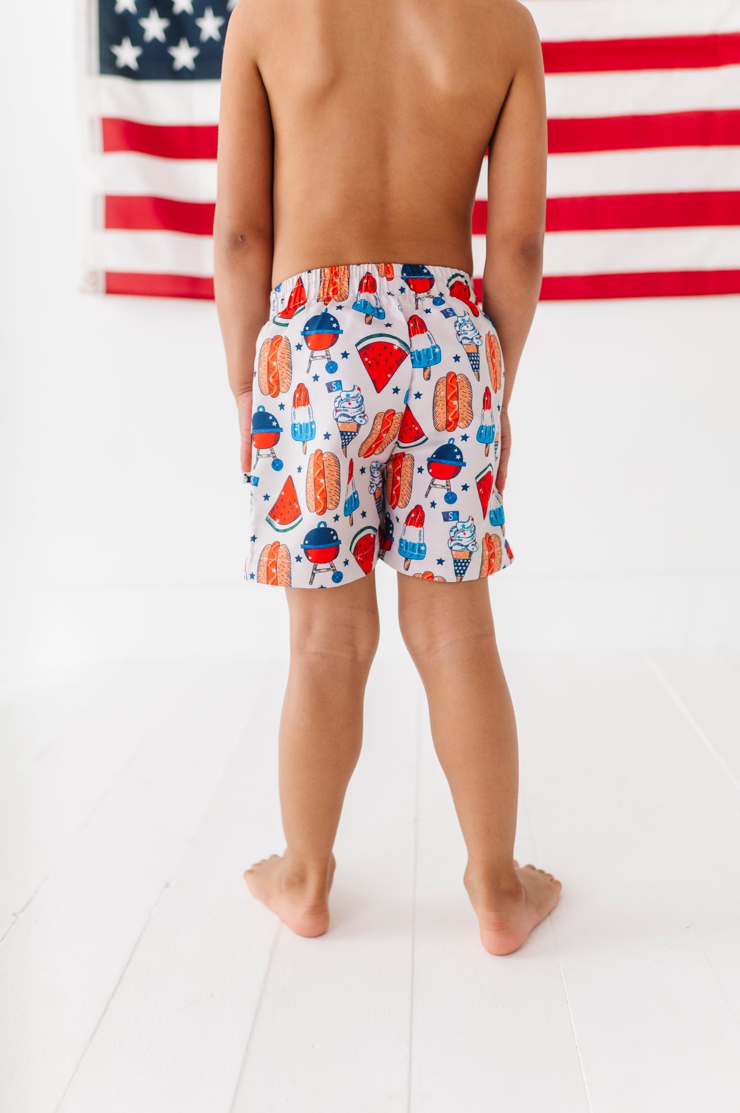 Red, White & BBQ Boys Swim Trunks