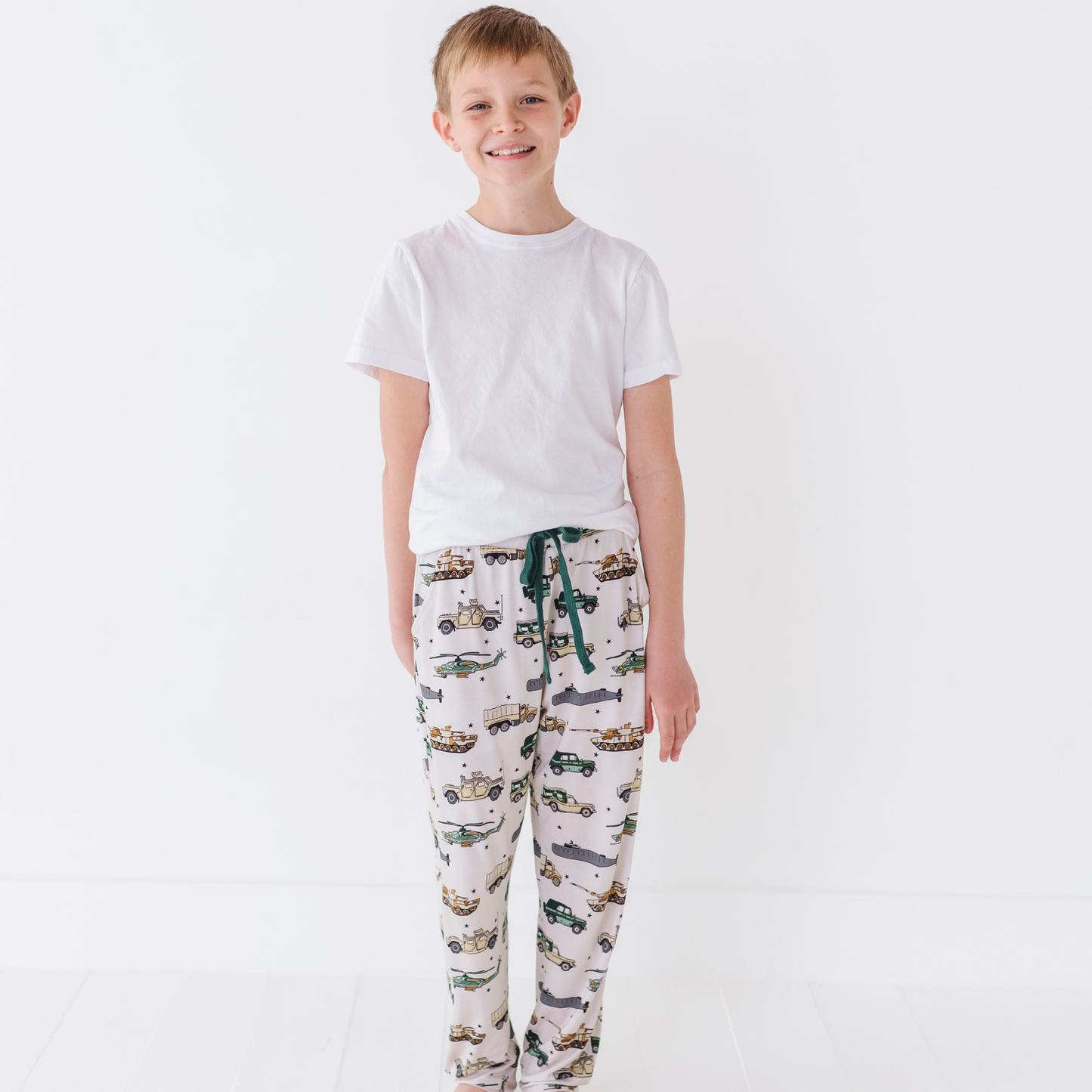 Boy in military pajamas