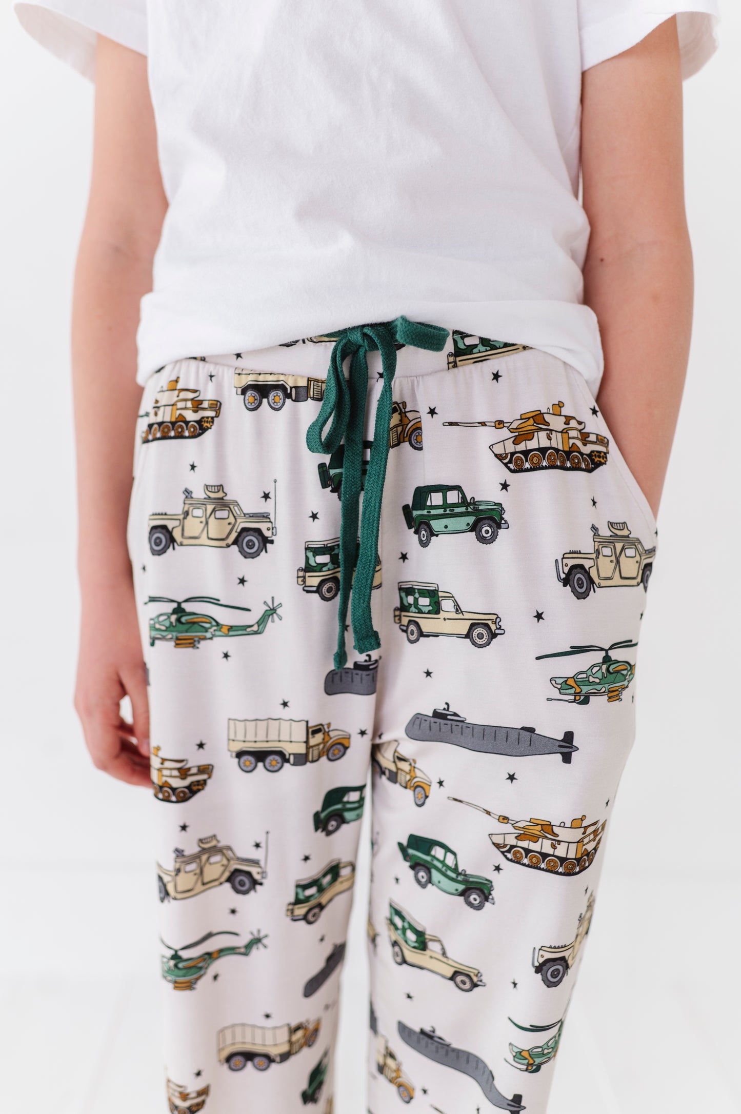 Boy sporting military pajamas