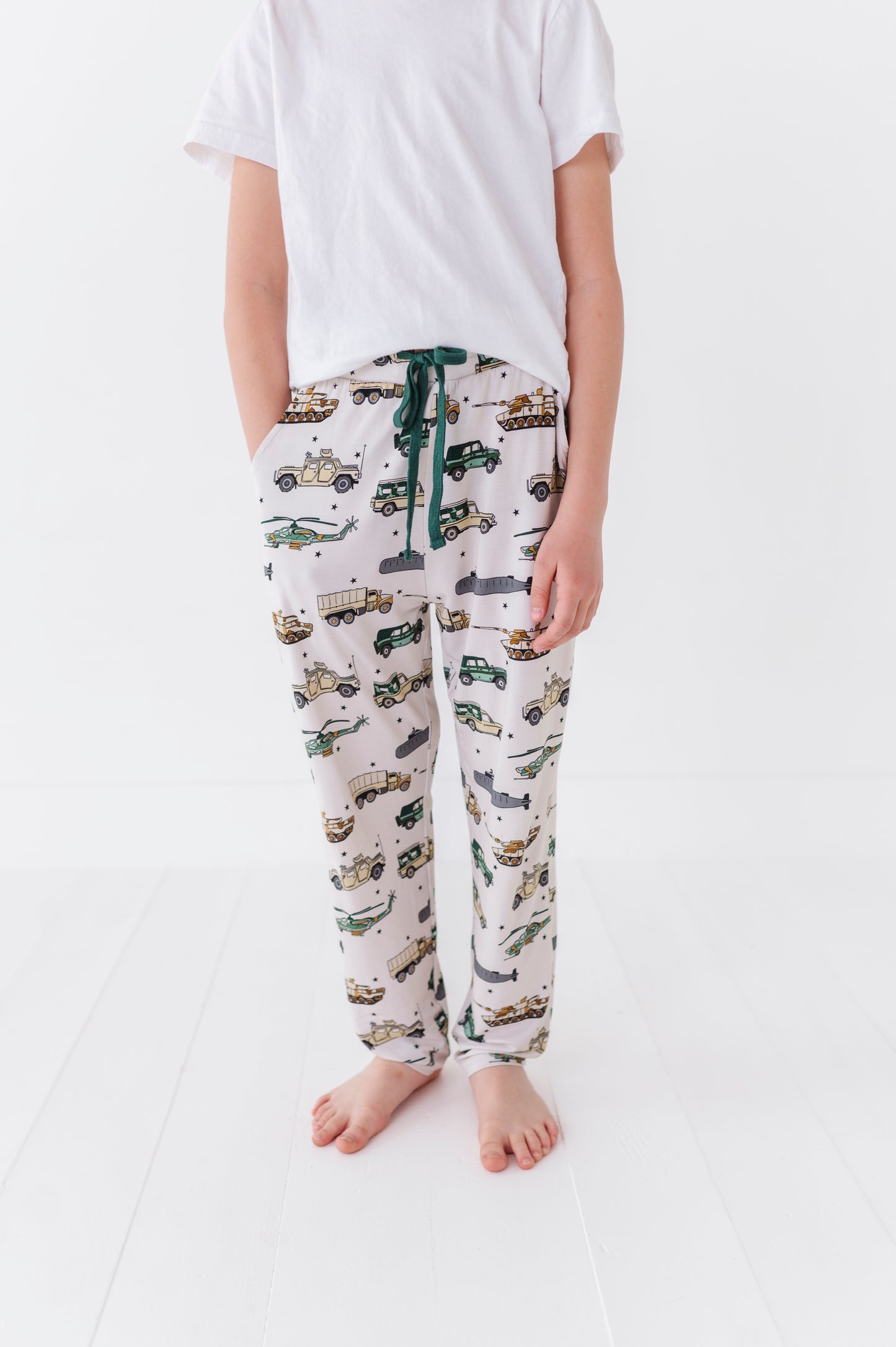 Kid in military pajamas