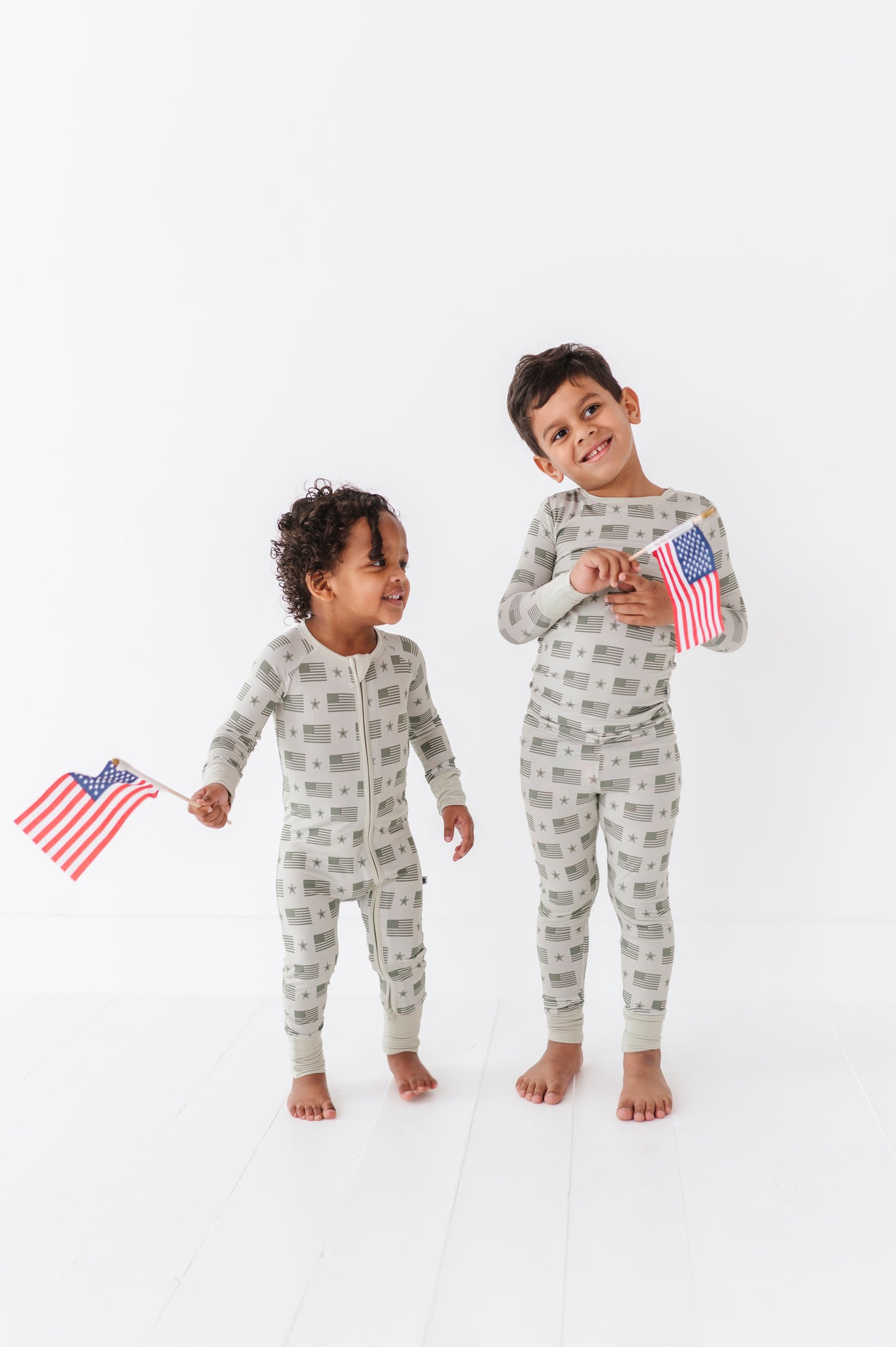Boys in Matching Military Flag  Pajamas