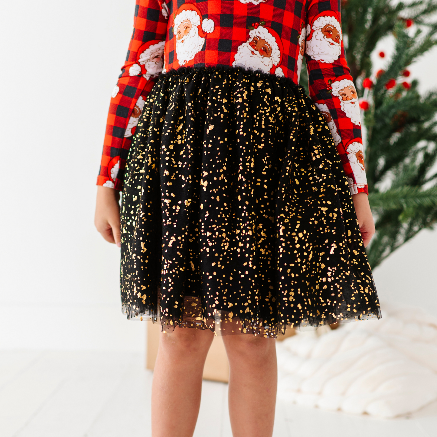 Girl in Santa Christmas dress with foil tulle by Kiki and Lulu