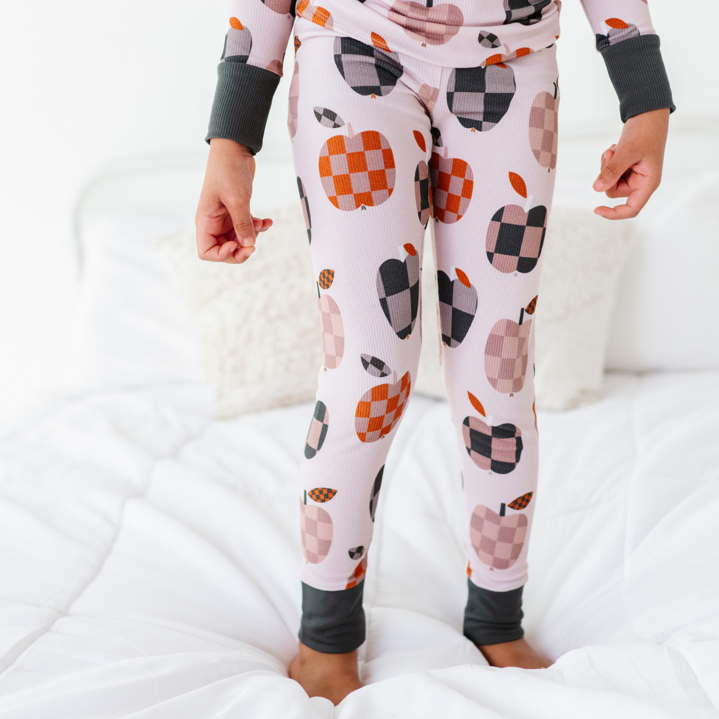 Girl Wearing Fall Apple Kids Pajamas
