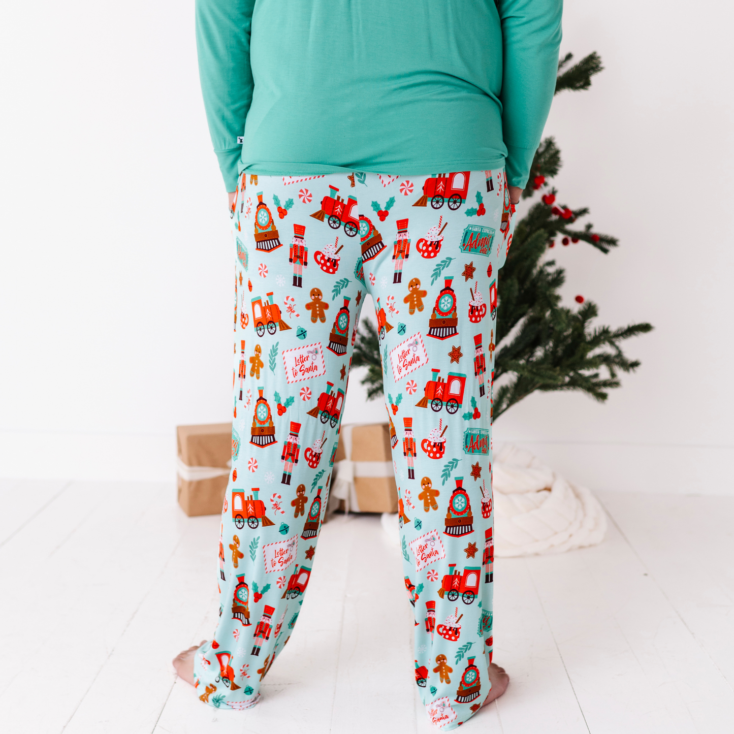 Man in Polar Express pajamas