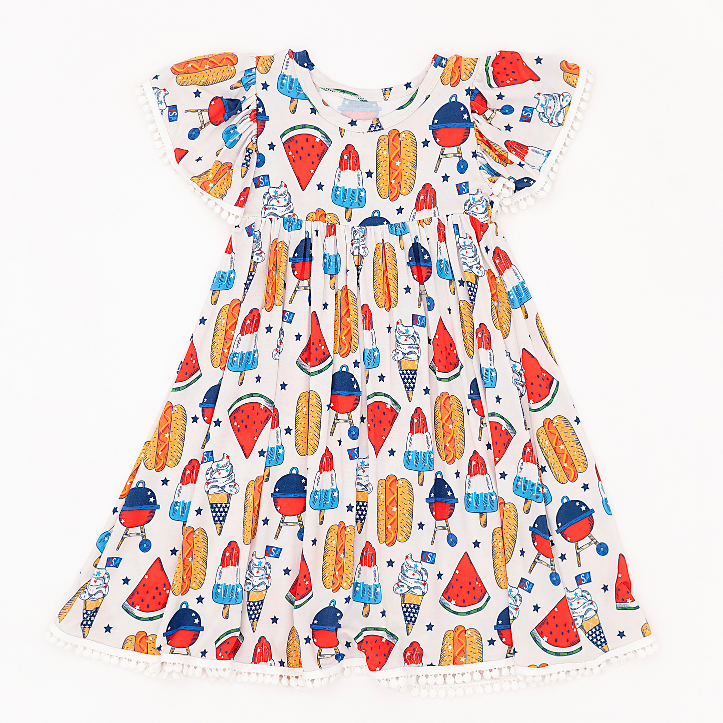Red, White & BBQ Pom Pom Dress