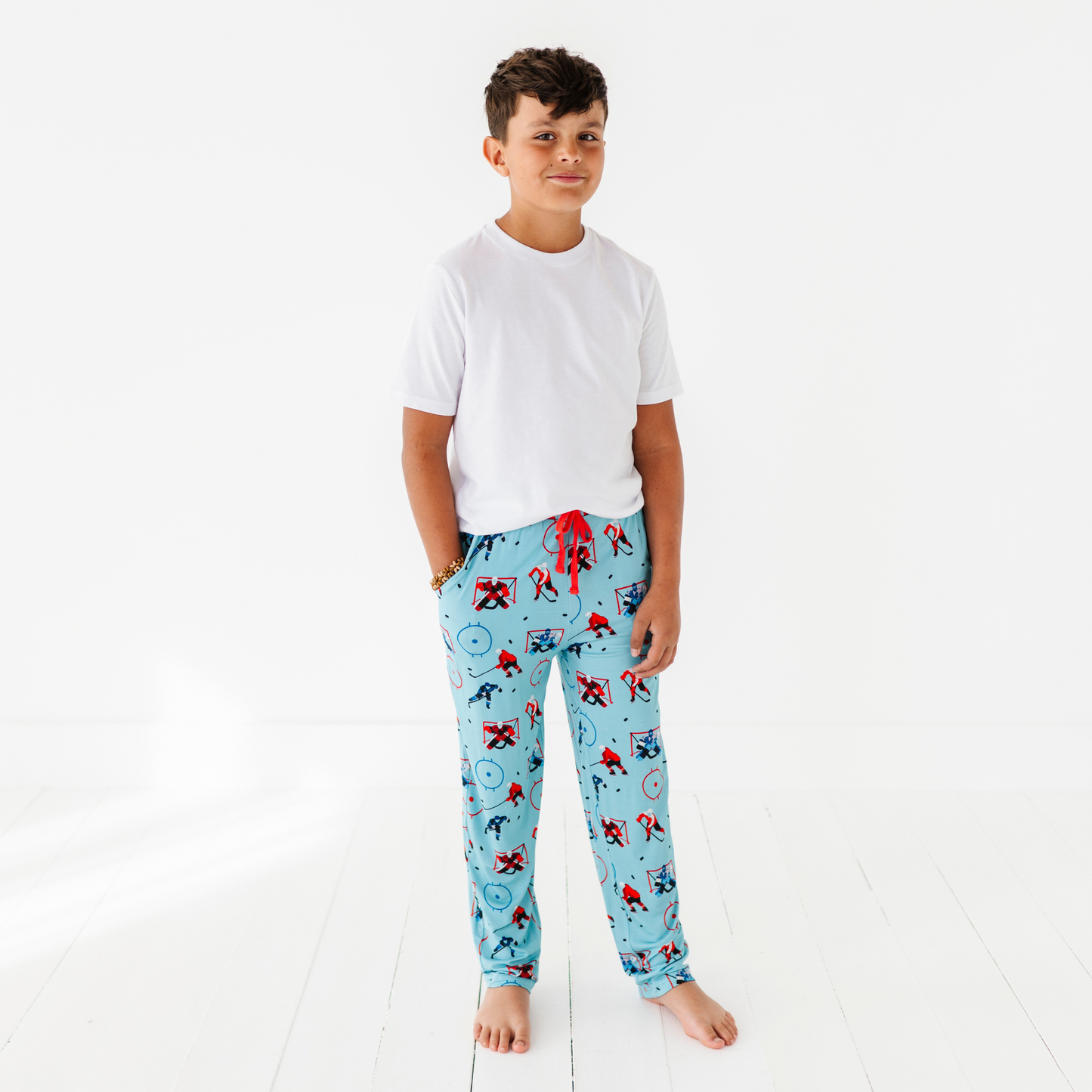 Boy in Hockey Pajama pants