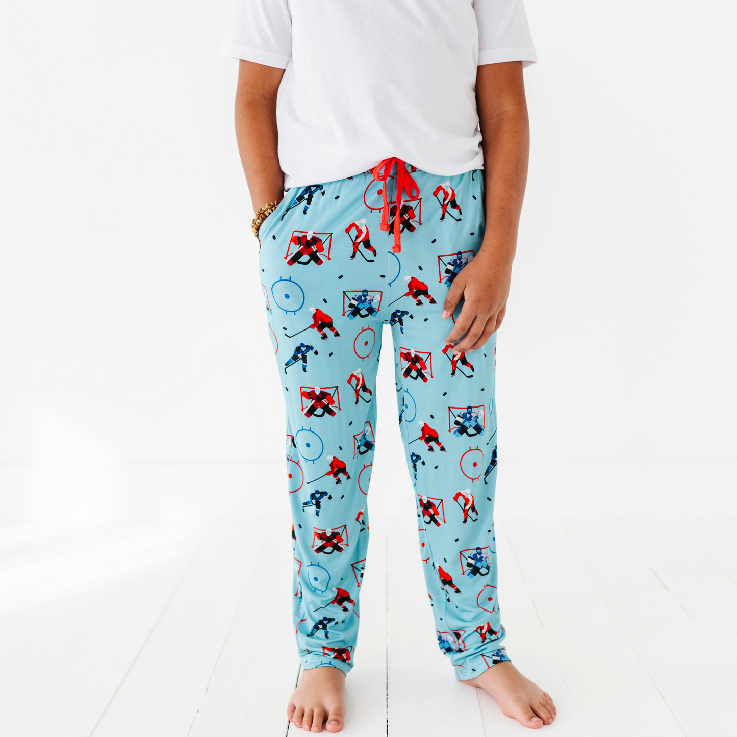 Boy in Hockey Pajama pants