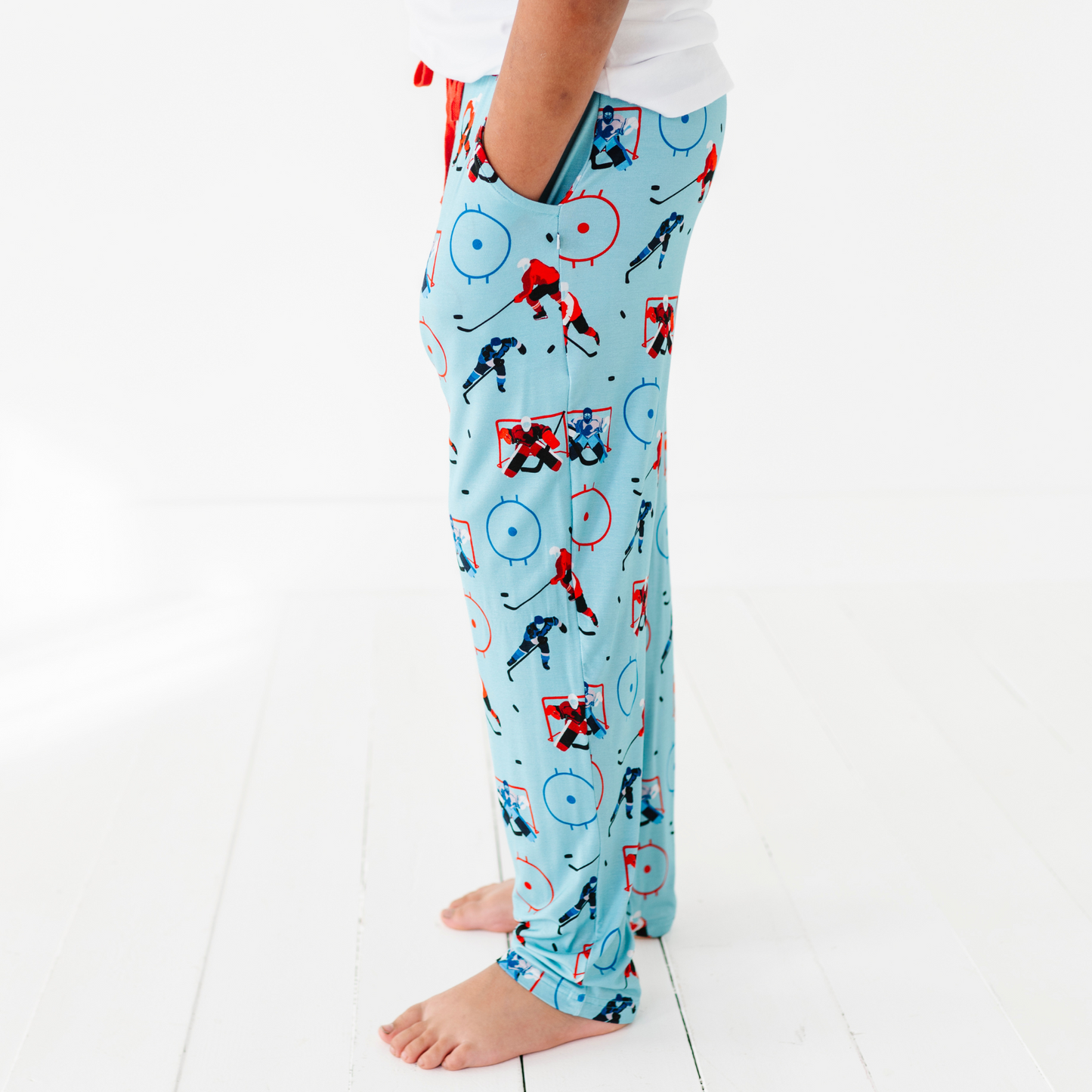 Boy in Hockey Pajama pants