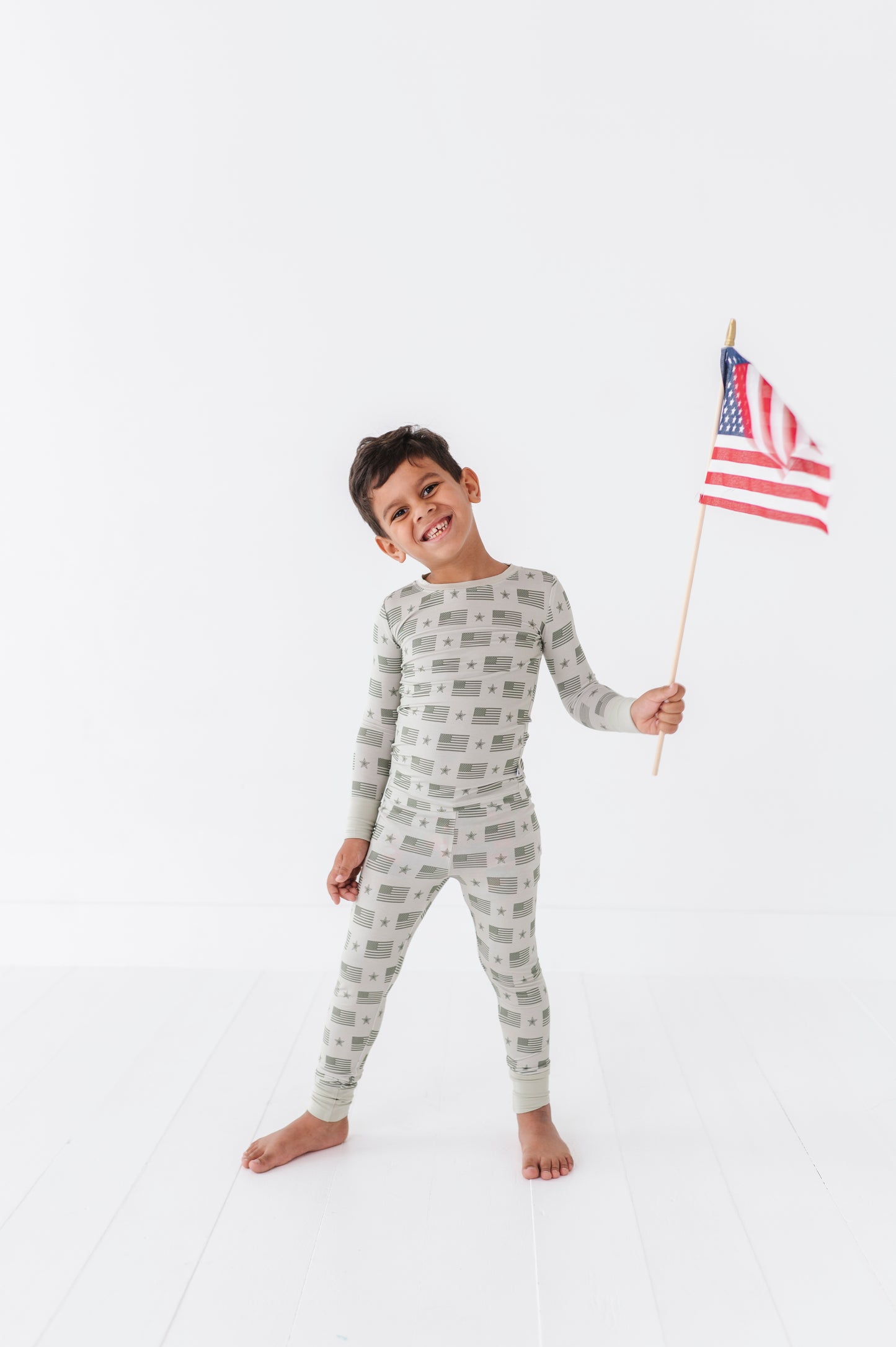 Boy in Military Flag Pajamas