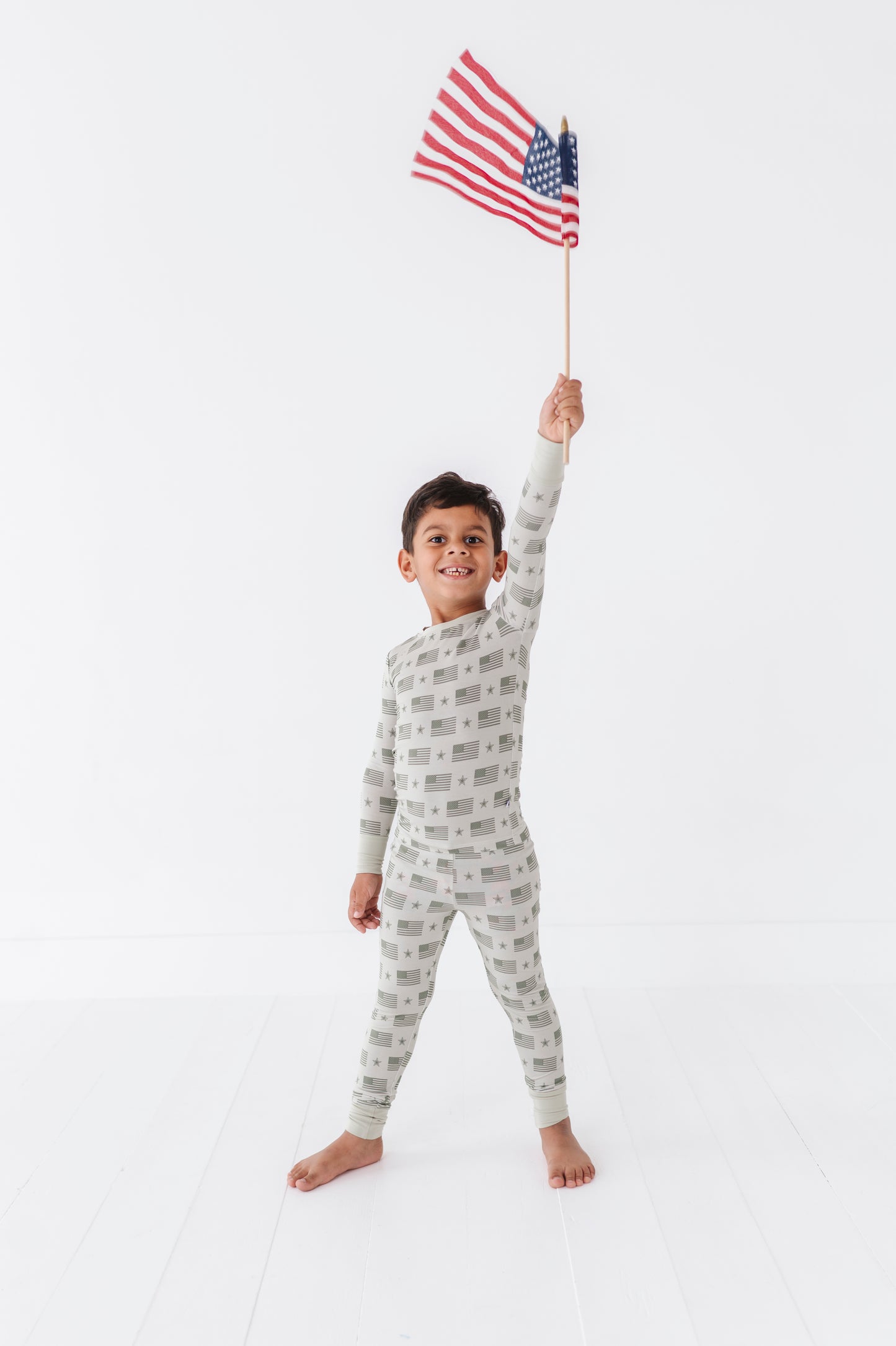 Boy sporting Military Flag Pajamas