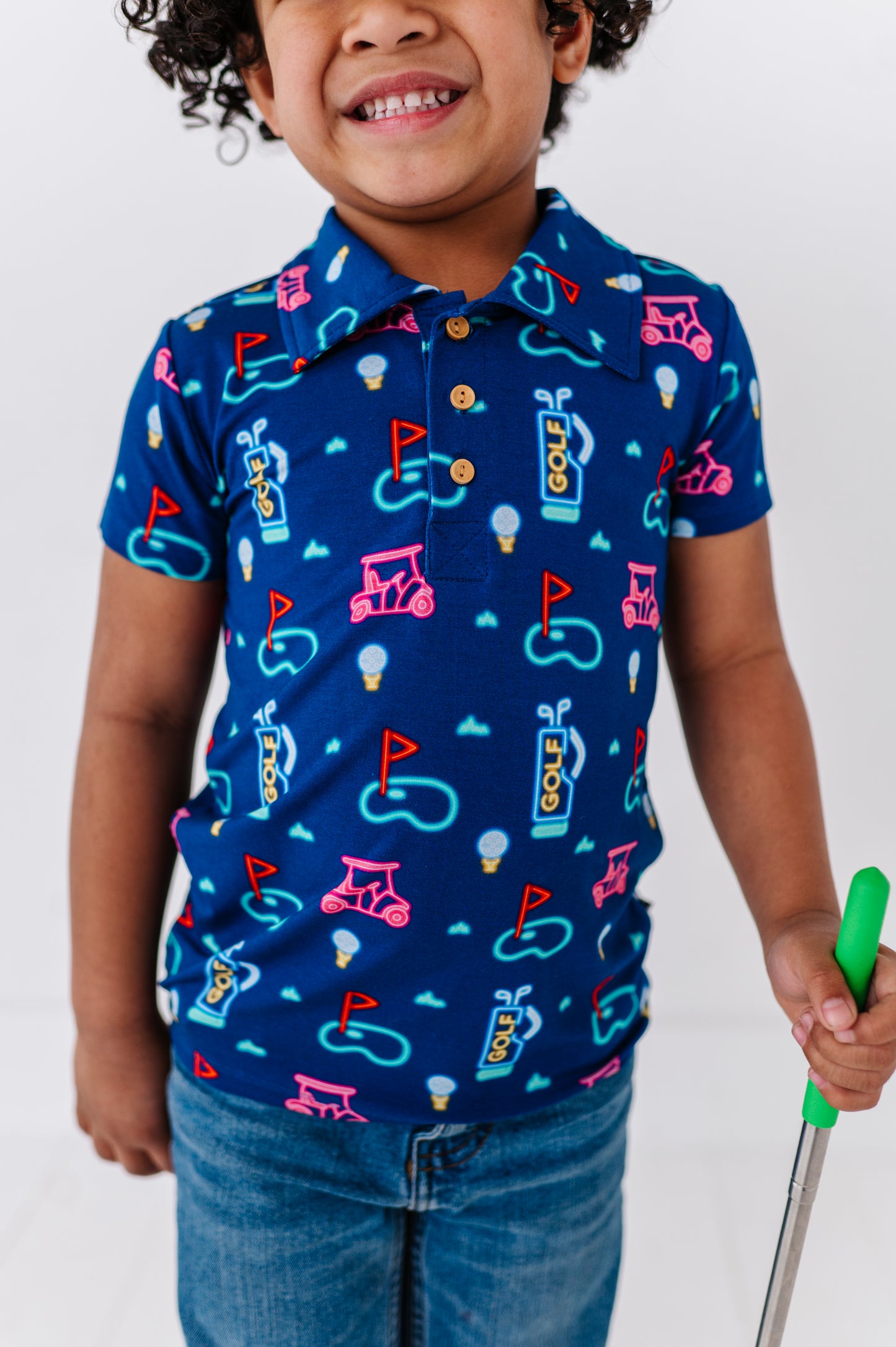 Boy In Neon Golf Polo By Kiki and Lulu