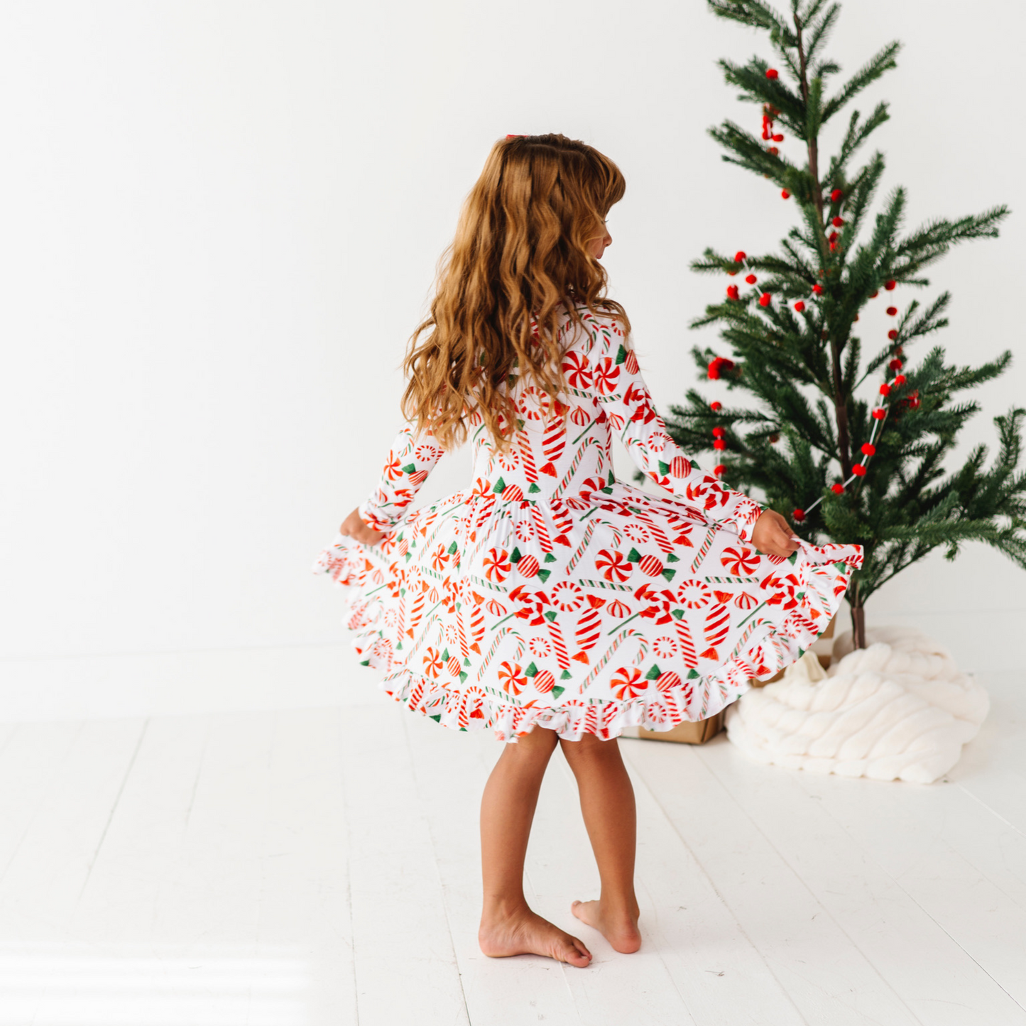 Girl in peppermint Christmas Dress