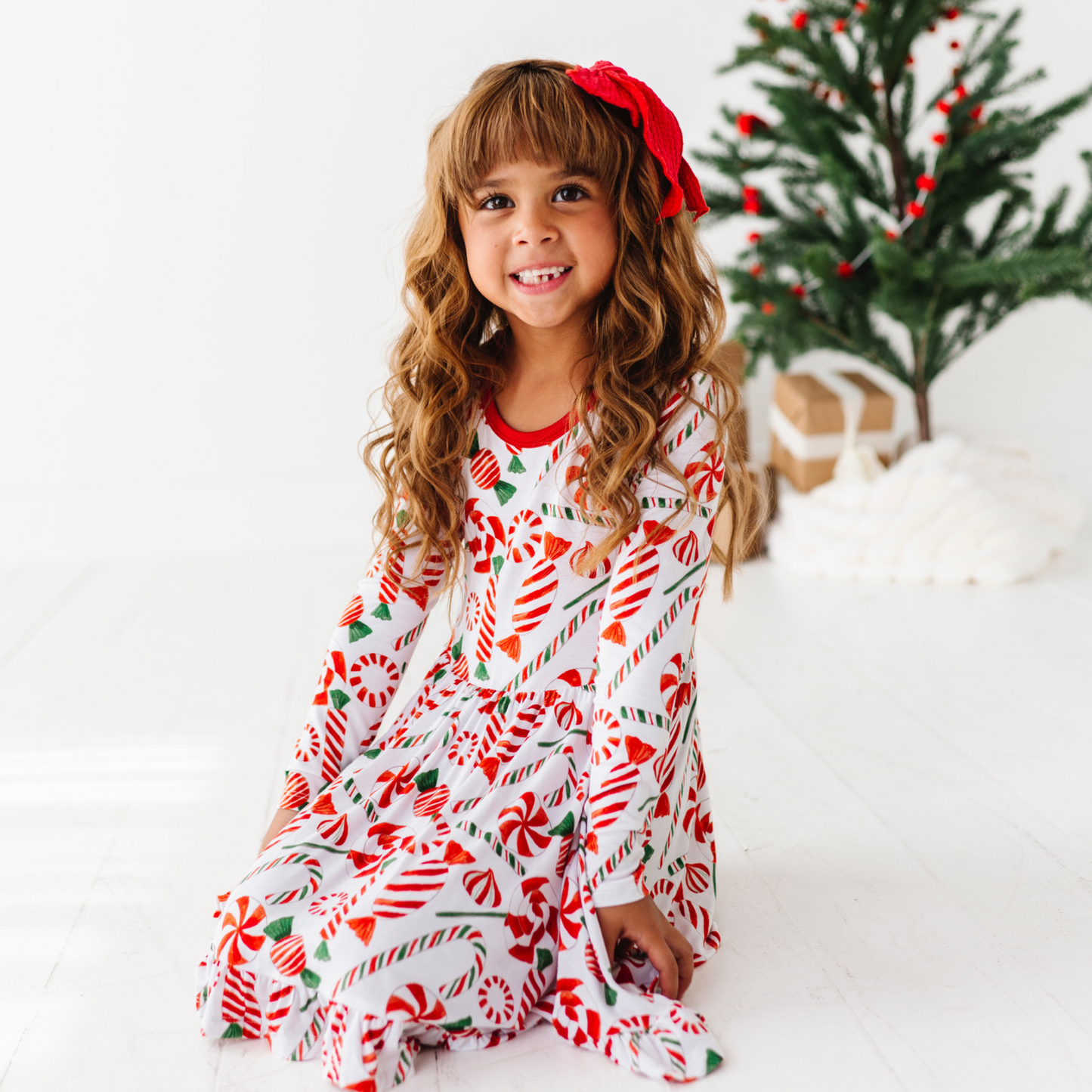 Girl in peppermint Christmas Dress