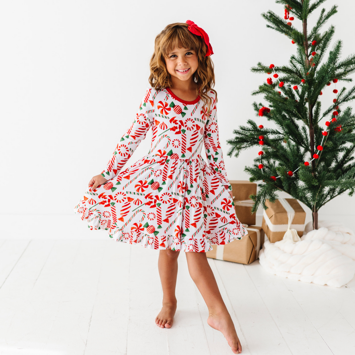 Girl in peppermint Christmas Dress