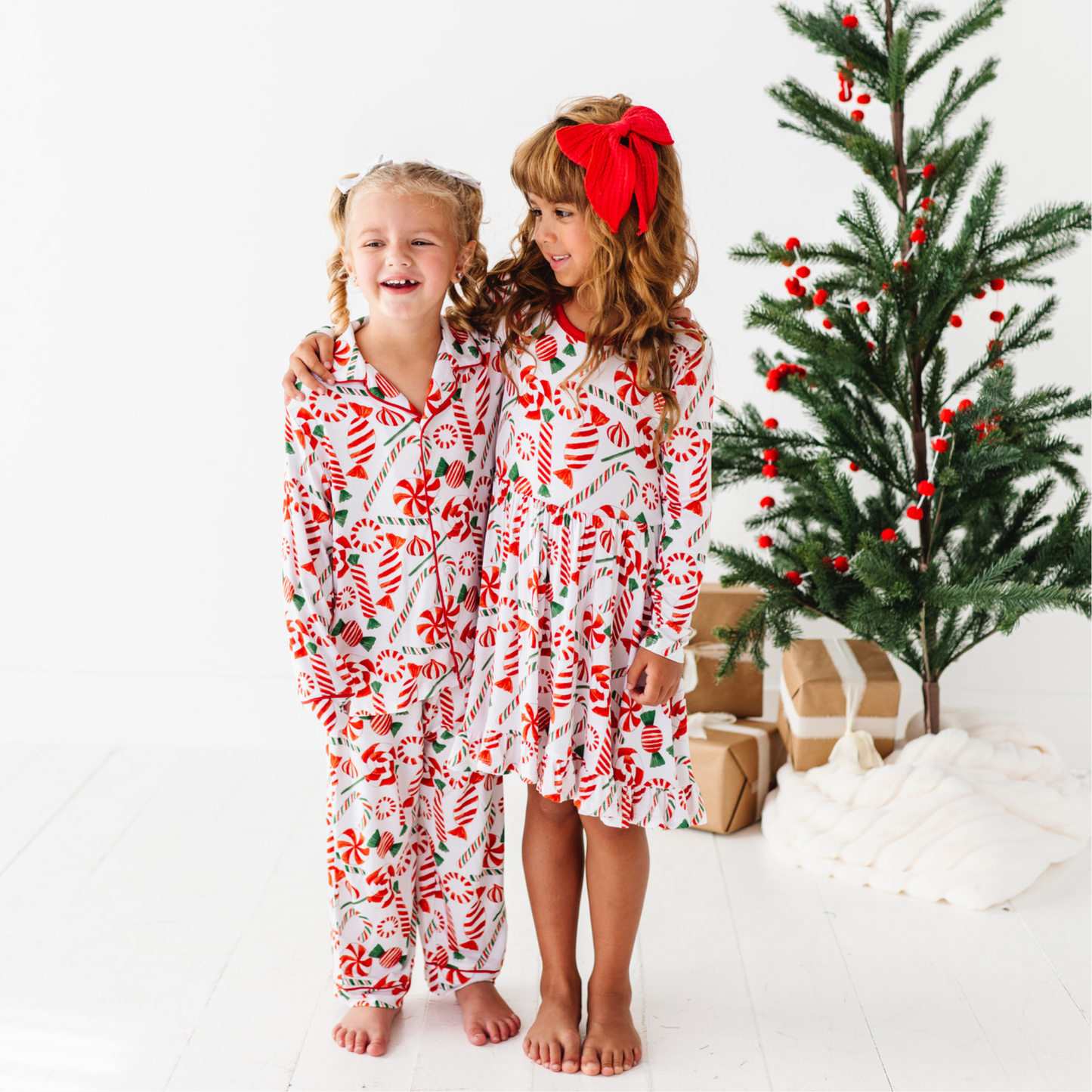 Girls in Peppermint Button Down Pajamas by Kiki and Lulu