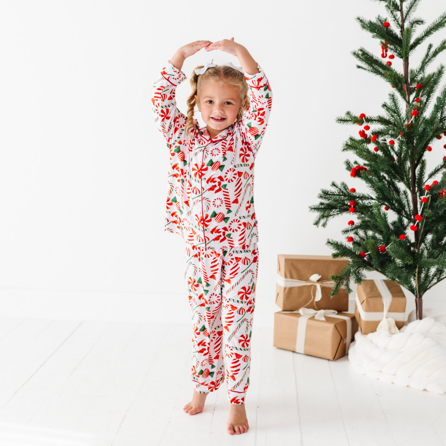 Girl in Peppermint Button Down Pajamas by Kiki and Lulu