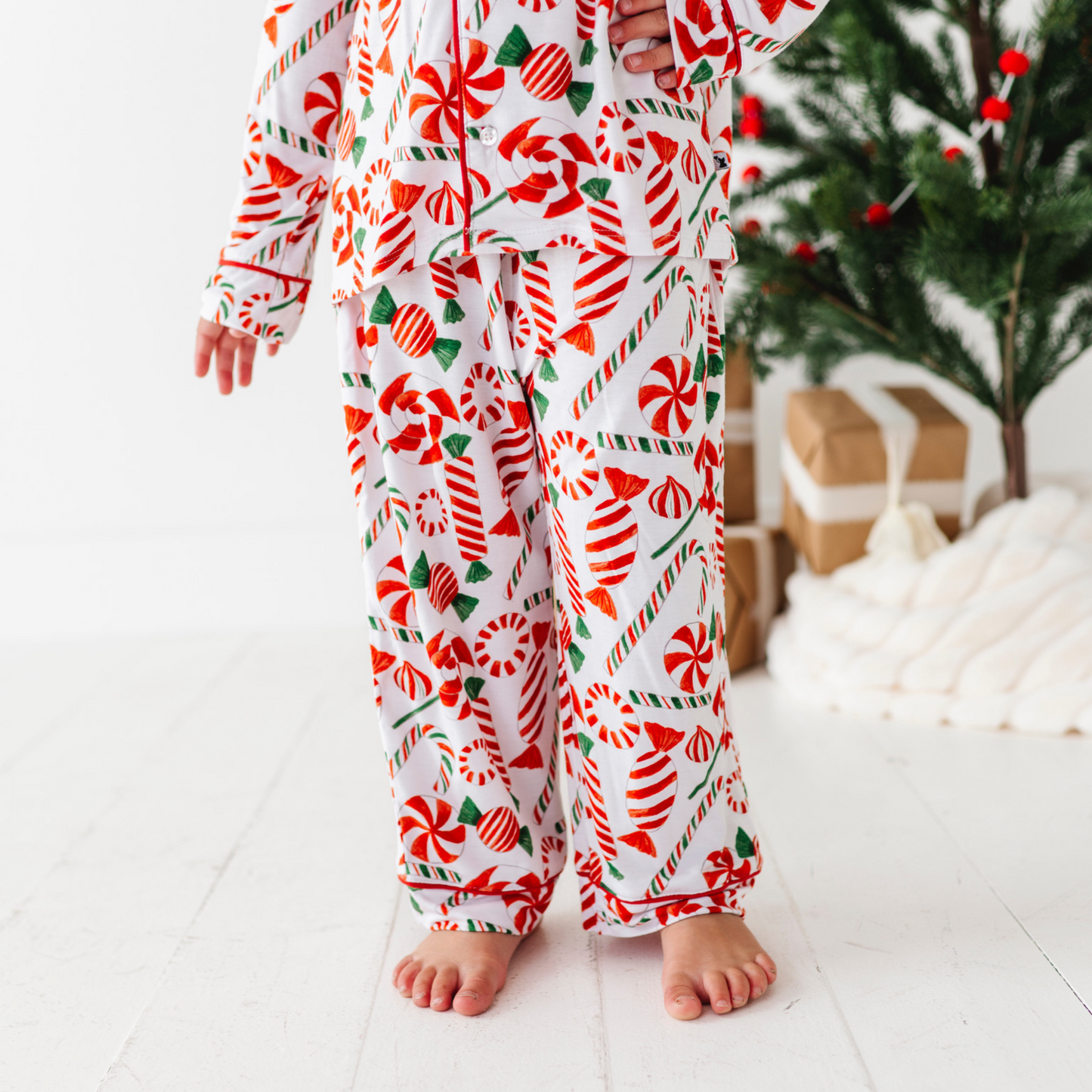 Girl in Peppermint Button Down Pajamas by Kiki and Lulu