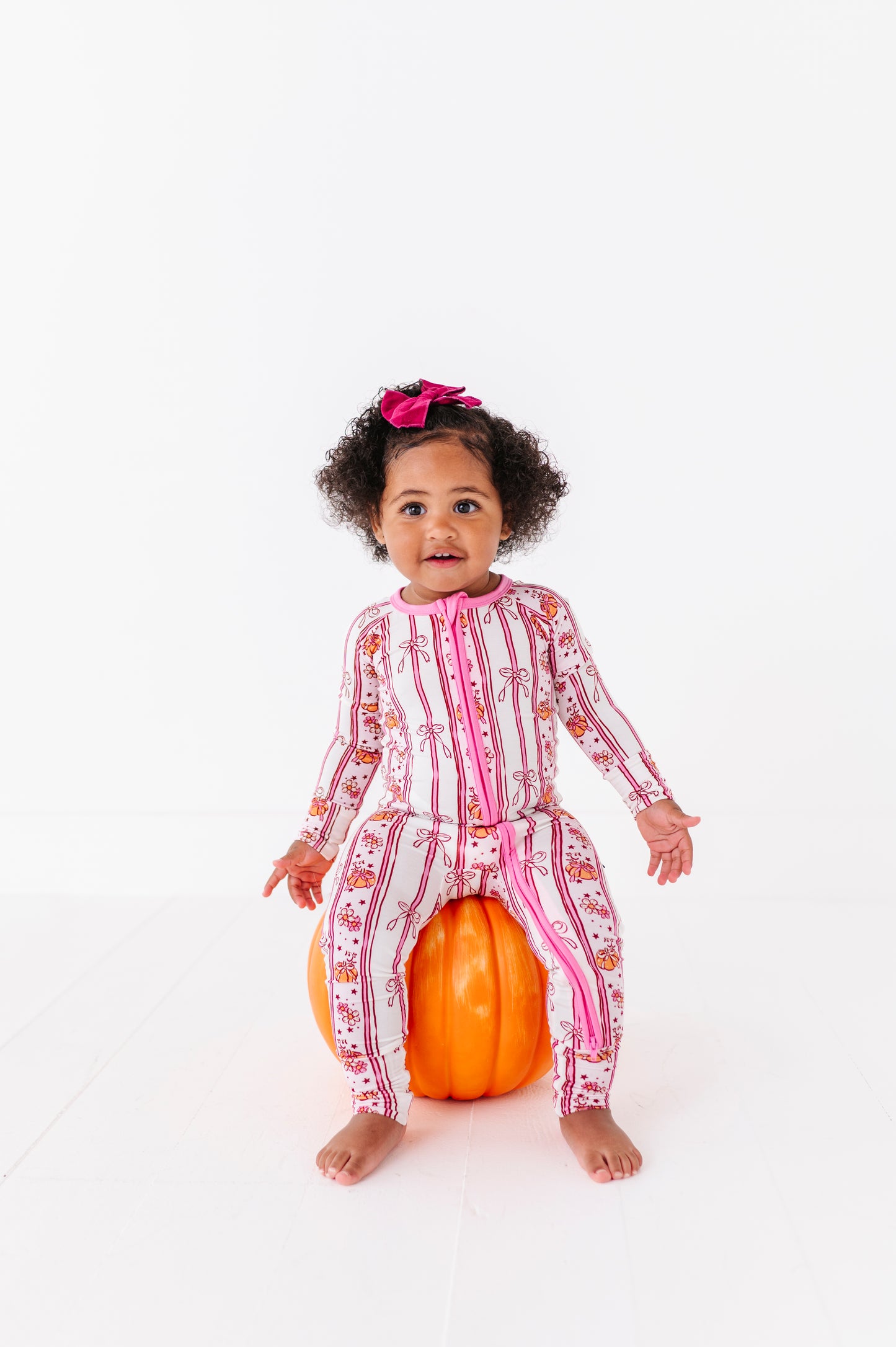 Pink Pumpkin Bow Convertible Footies