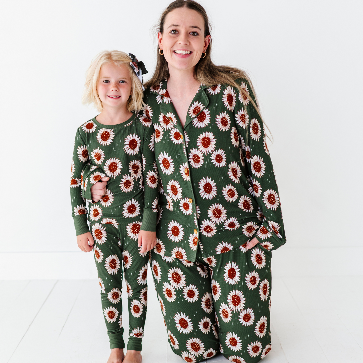 Sunflower ribbed bamboo pajamas mom  daughter matchingSunflower ribbed bamboo pajamas mom  daughter matching