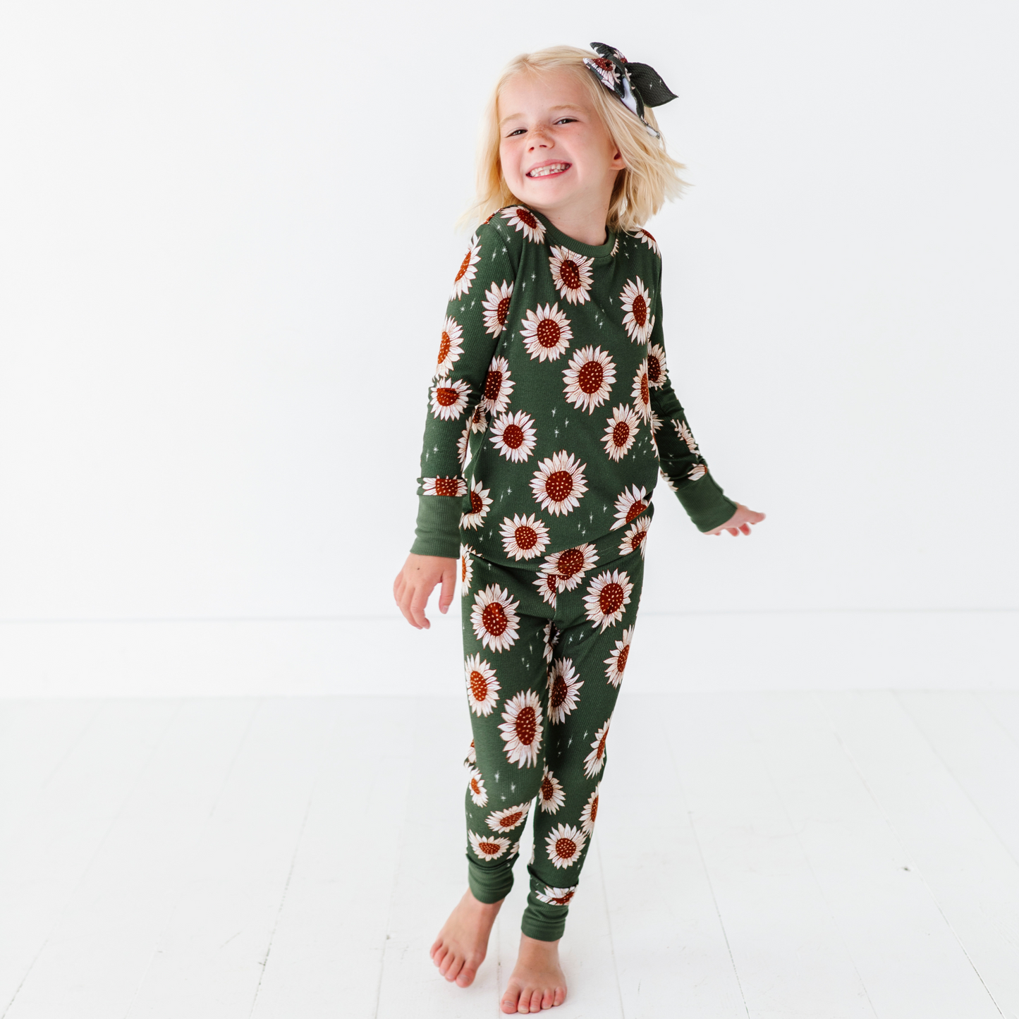 Sunflower ribbed bamboo pajamas mom  daughter matching
