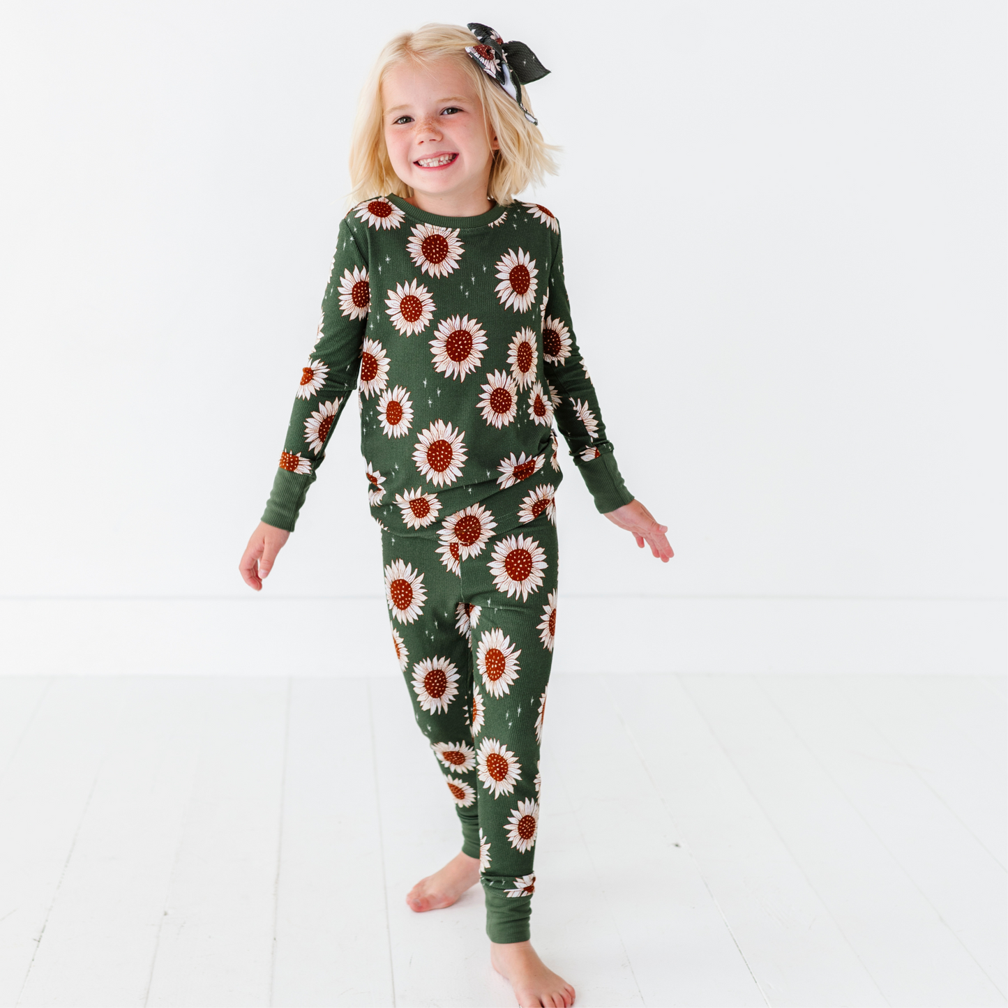 Sunflower ribbed bamboo pajamas mom  daughter matching