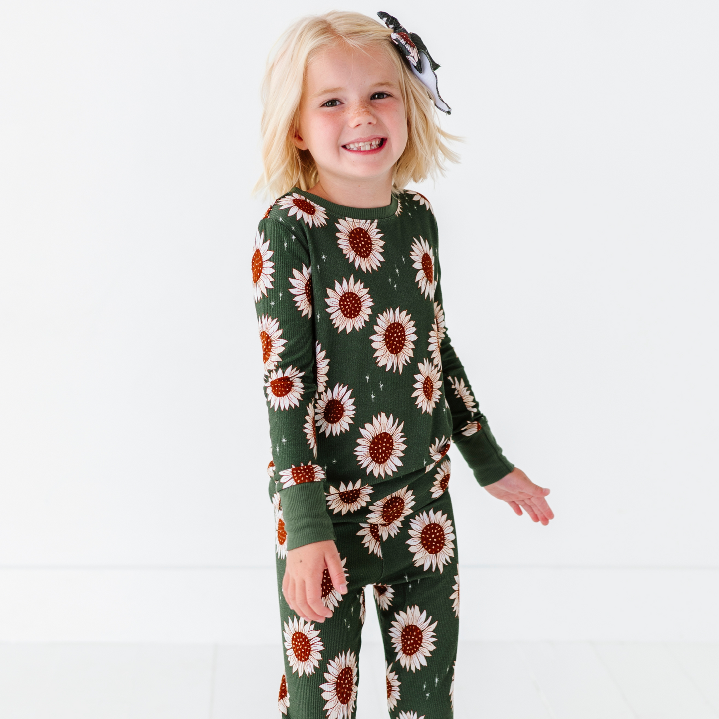 Sunflower ribbed bamboo pajamas mom  daughter matching