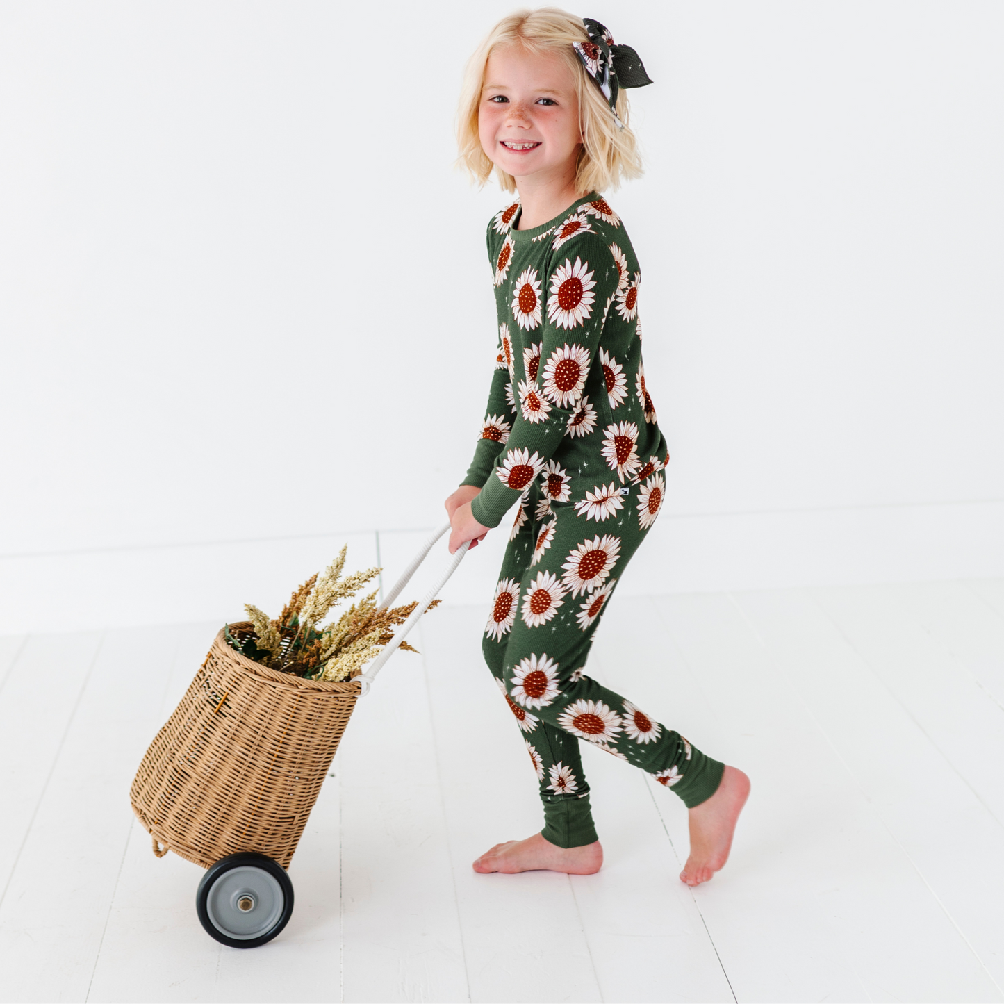 Sunflower ribbed bamboo pajamas mom  daughter matching