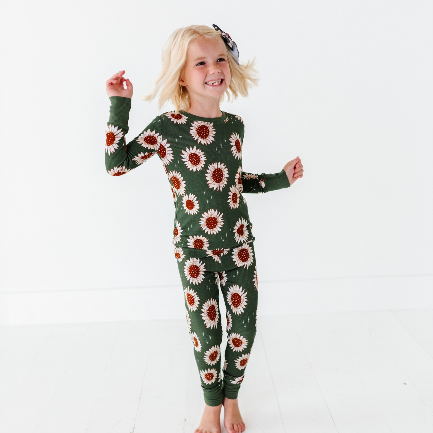 Sunflower ribbed bamboo pajamas mom  daughter matching