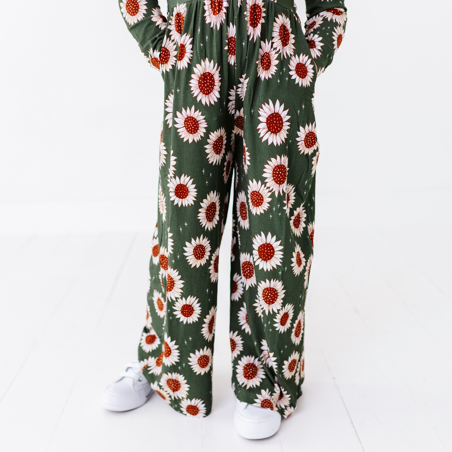 Sunflower wide-leg romper by Kiki and Lulu.