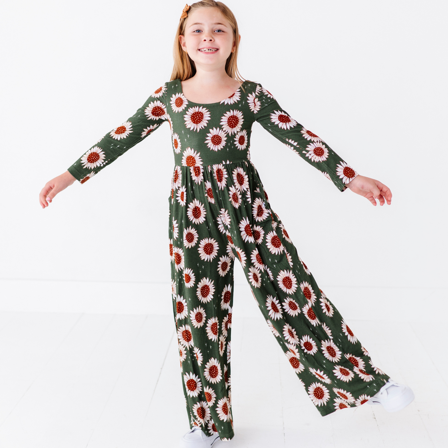 Sunflower wide-leg romper by Kiki and Lulu.