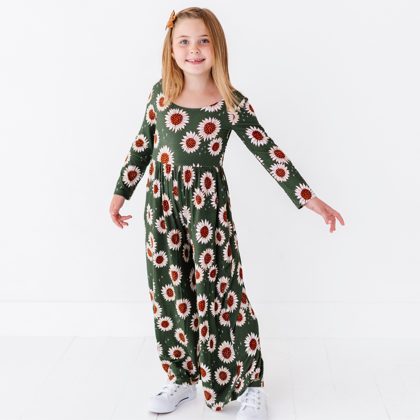 Sunflower wide-leg romper by Kiki and Lulu.