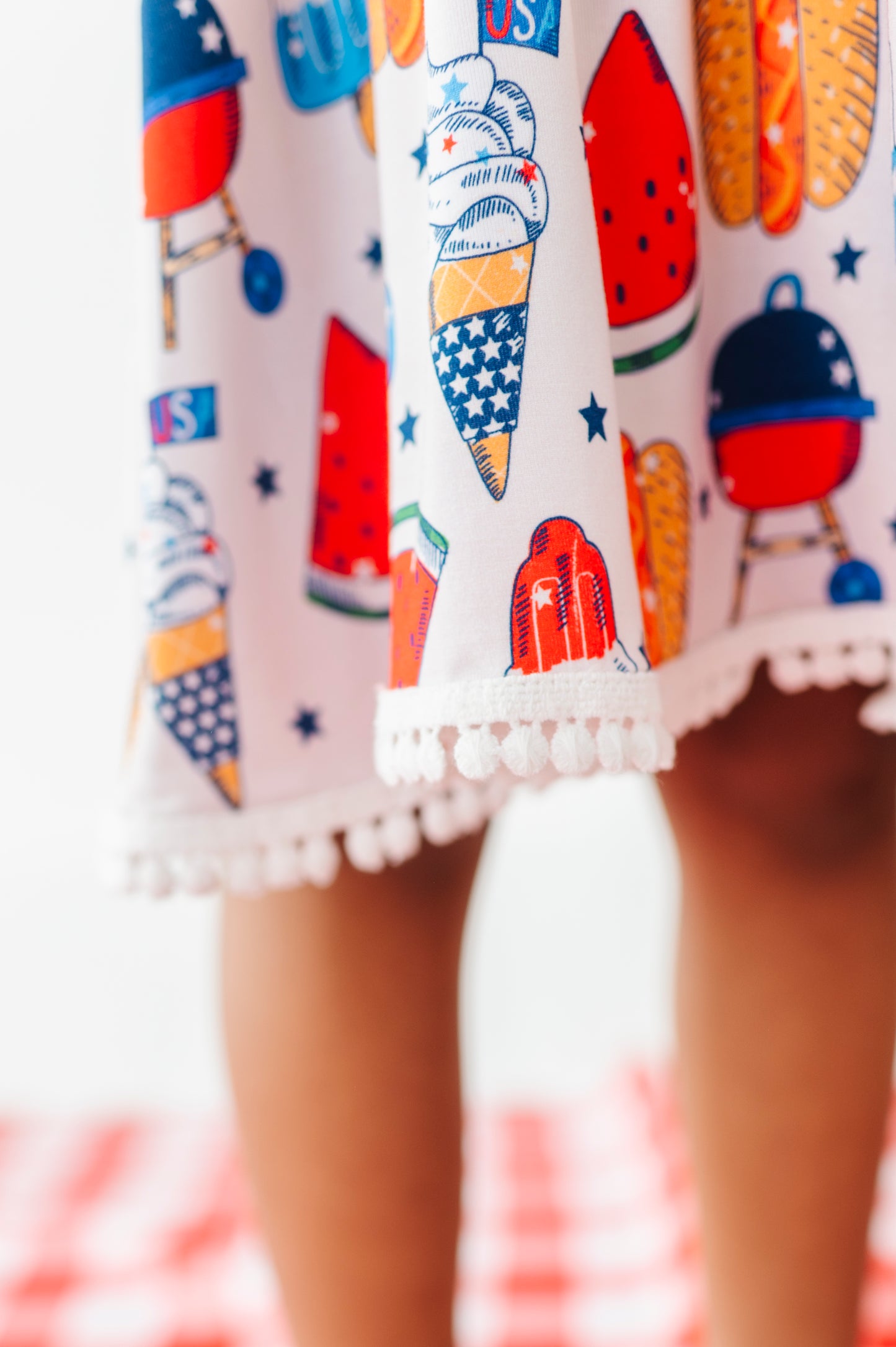 Red, White & BBQ Pom Pom Dress