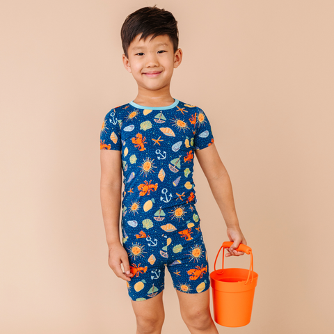 Shell We Go to Bed Blue Short Set Pajamas