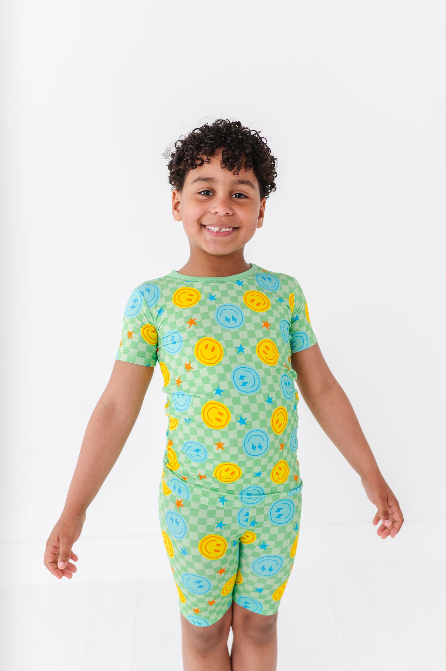 Boy Wearing Short Smiley Pajamas By Kiki Lulu