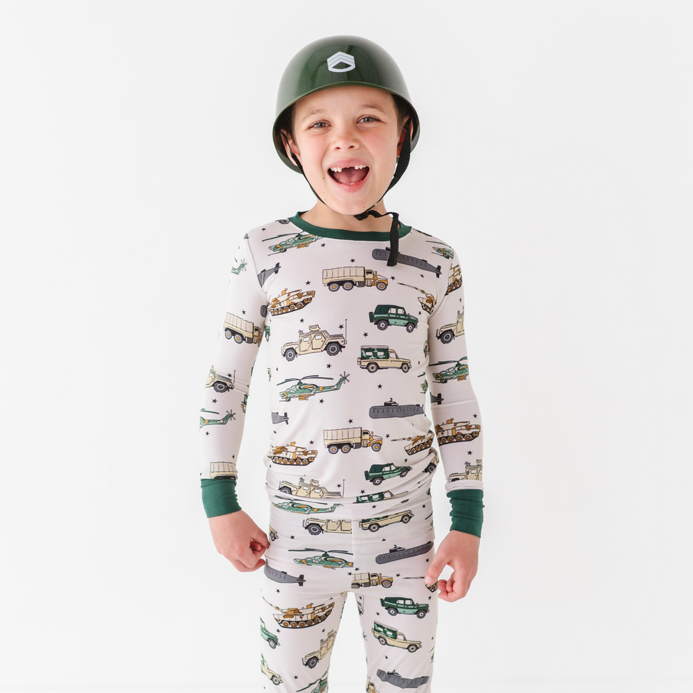 Boy in Military Vehicle Pajamas