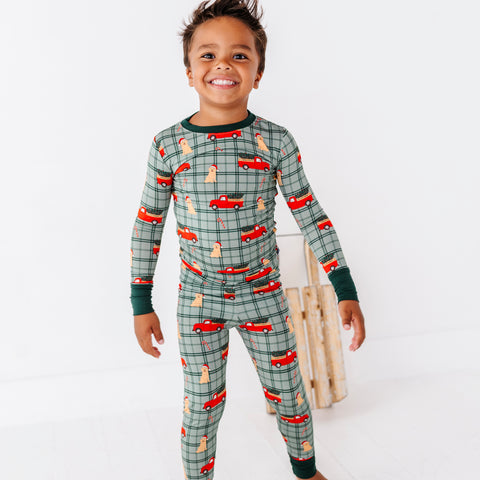 Green Holly Jolly Doggies Kids Pajamas