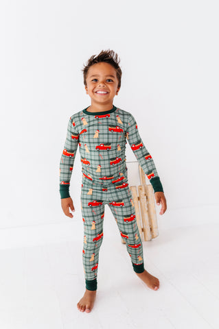 Green Holly Jolly Doggies Kids Pajamas
