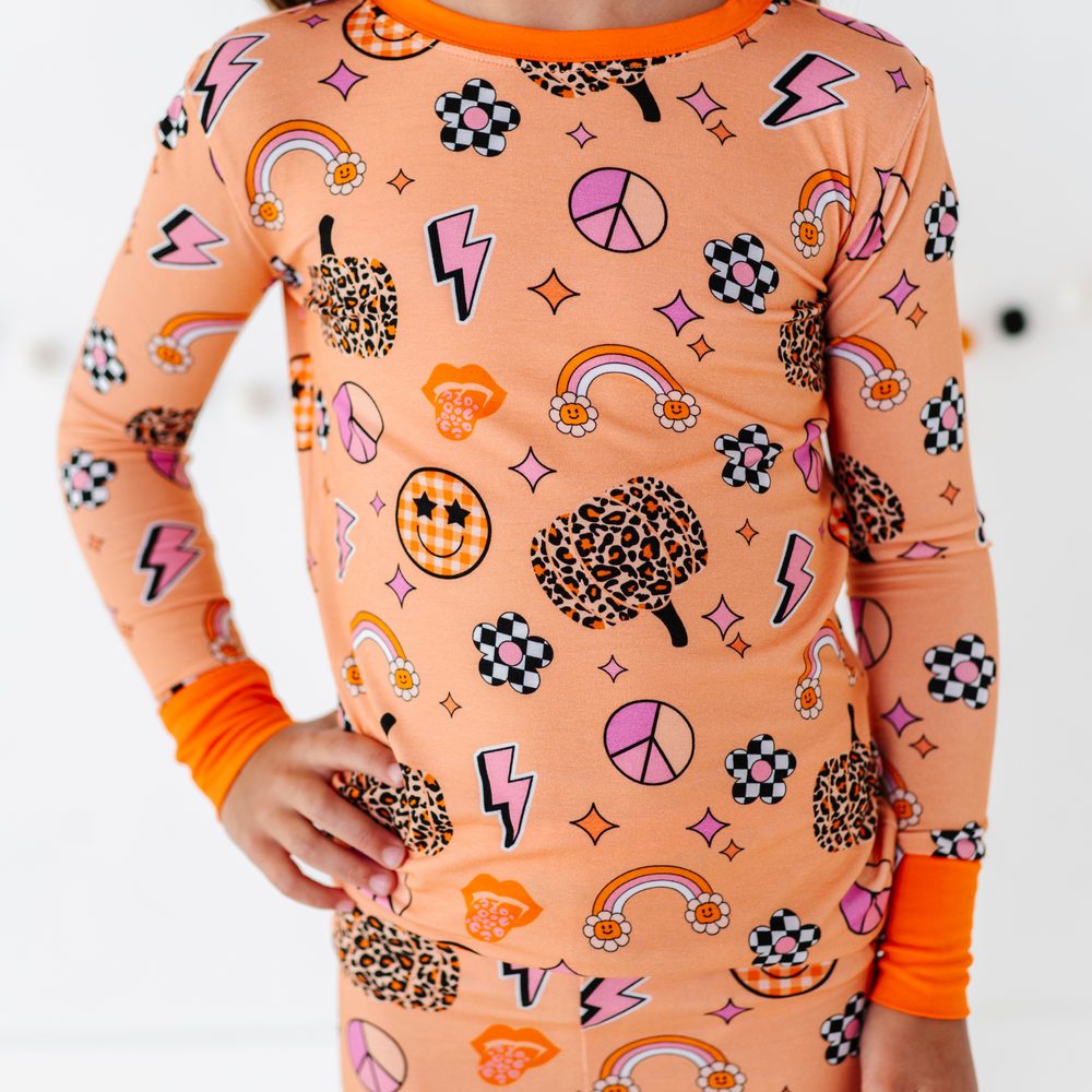 Girl in retro fall pajamas by Kiki and Lulu