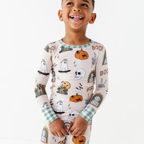 Kids Halloween PJs for siblings in soft bamboo fabric