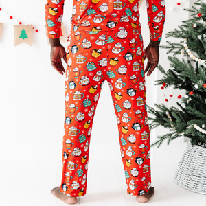 Man in family matching Christmas cocoa pajamasMan in family matching Christmas cocoa pajamas
