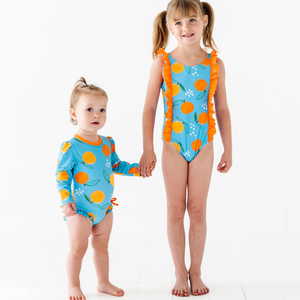 Be My Clementine Long Sleeve Ruffle Swimsuit